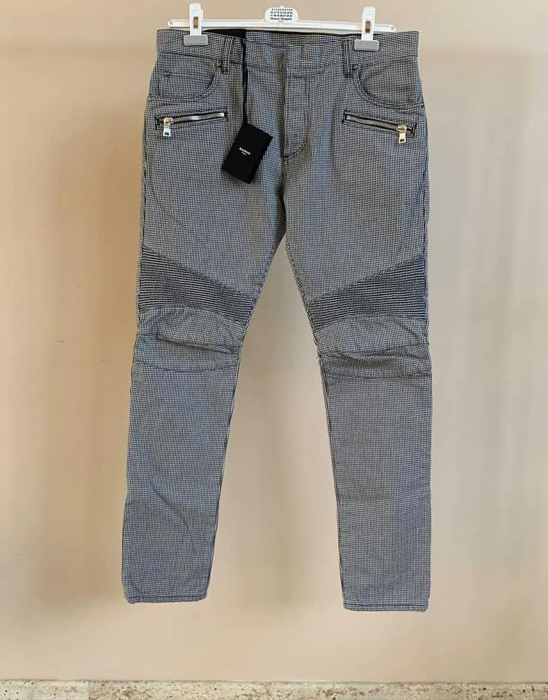 Houndstooth Biker Denim in Black & White