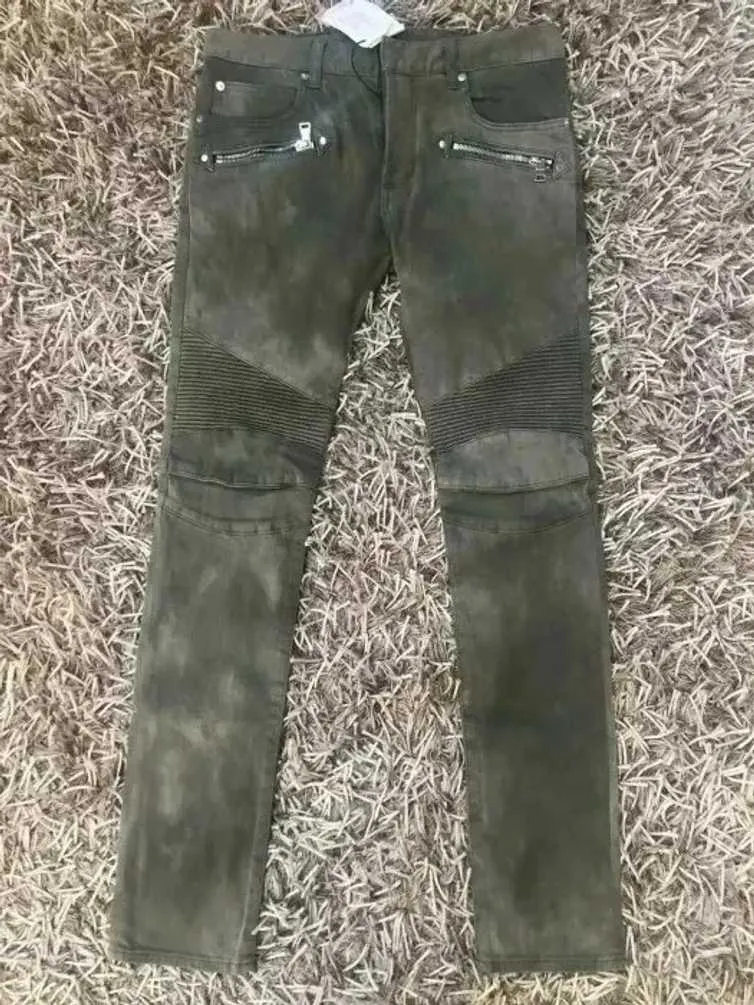 Balmain Slim FIt Army Green Biker Jeans New Size 31