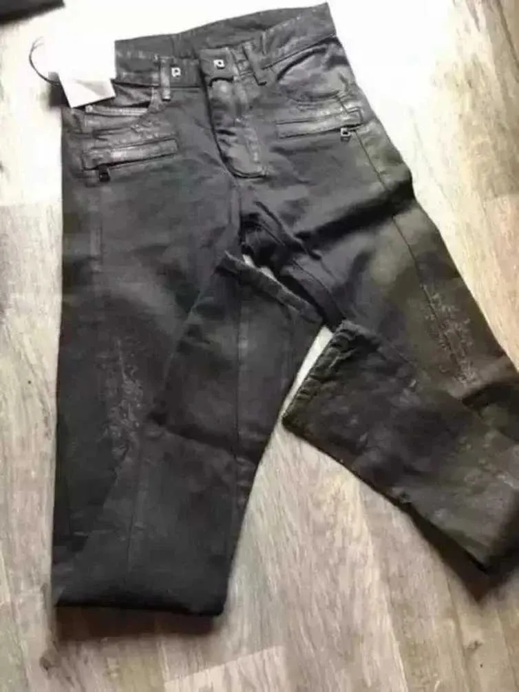 Balmain $1090 Waxed Biker Jeans Size 28 Slim Fit Brand New