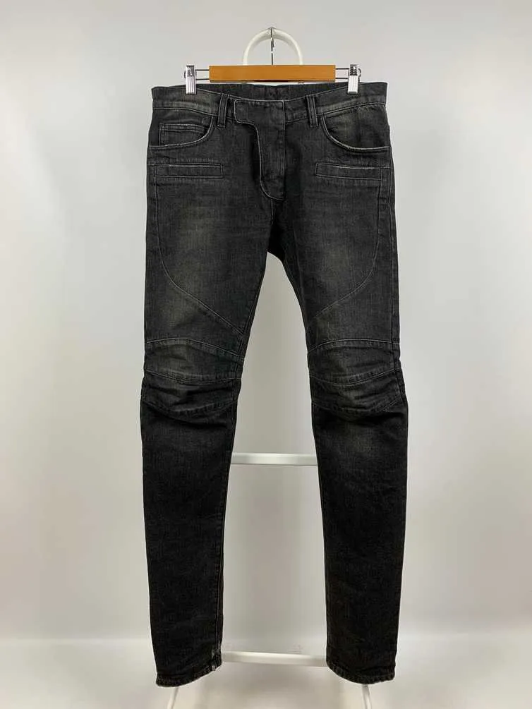 Balmain Paris Grey Biker Denim Jeans Pants