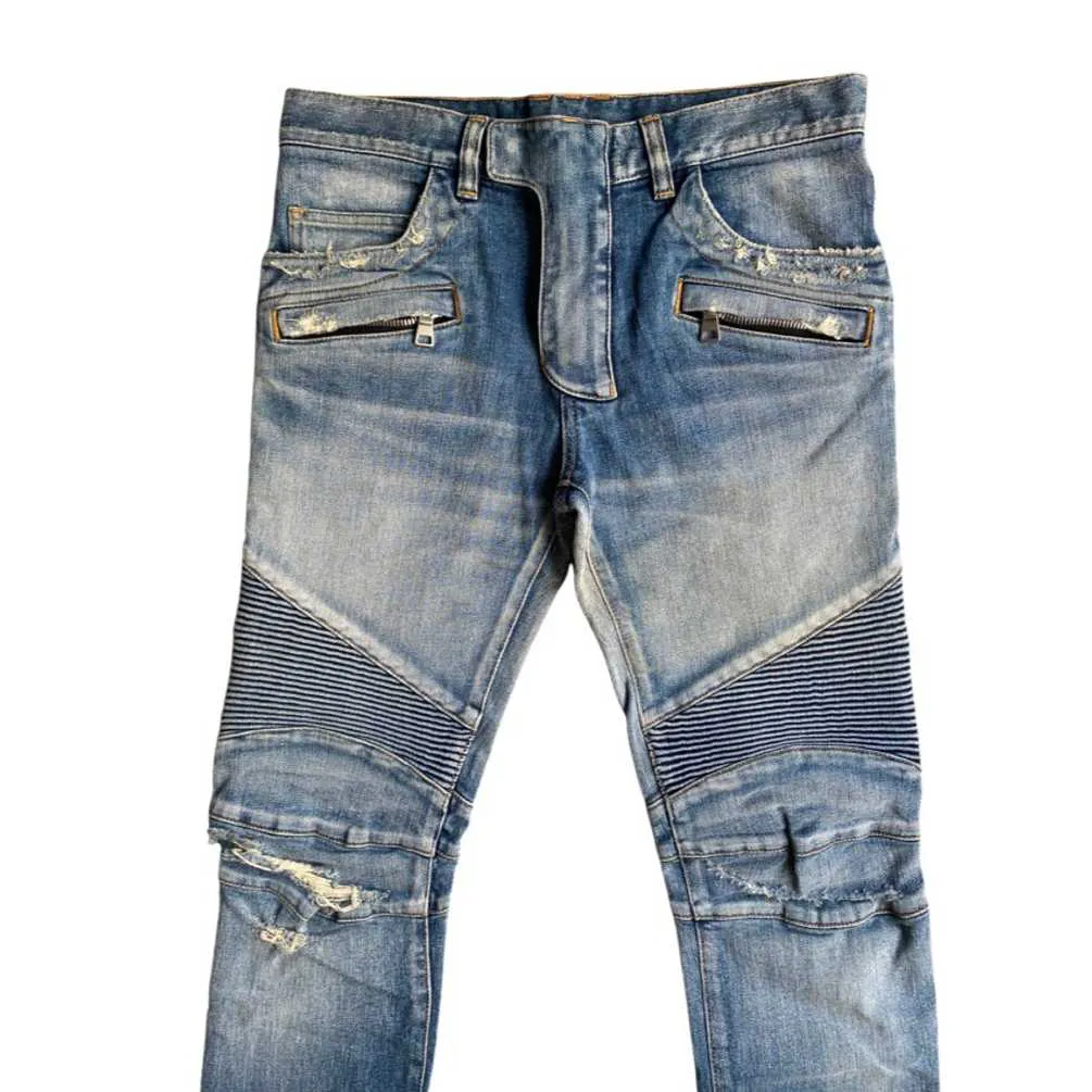 Balmain Knees Ripped Biker Denim