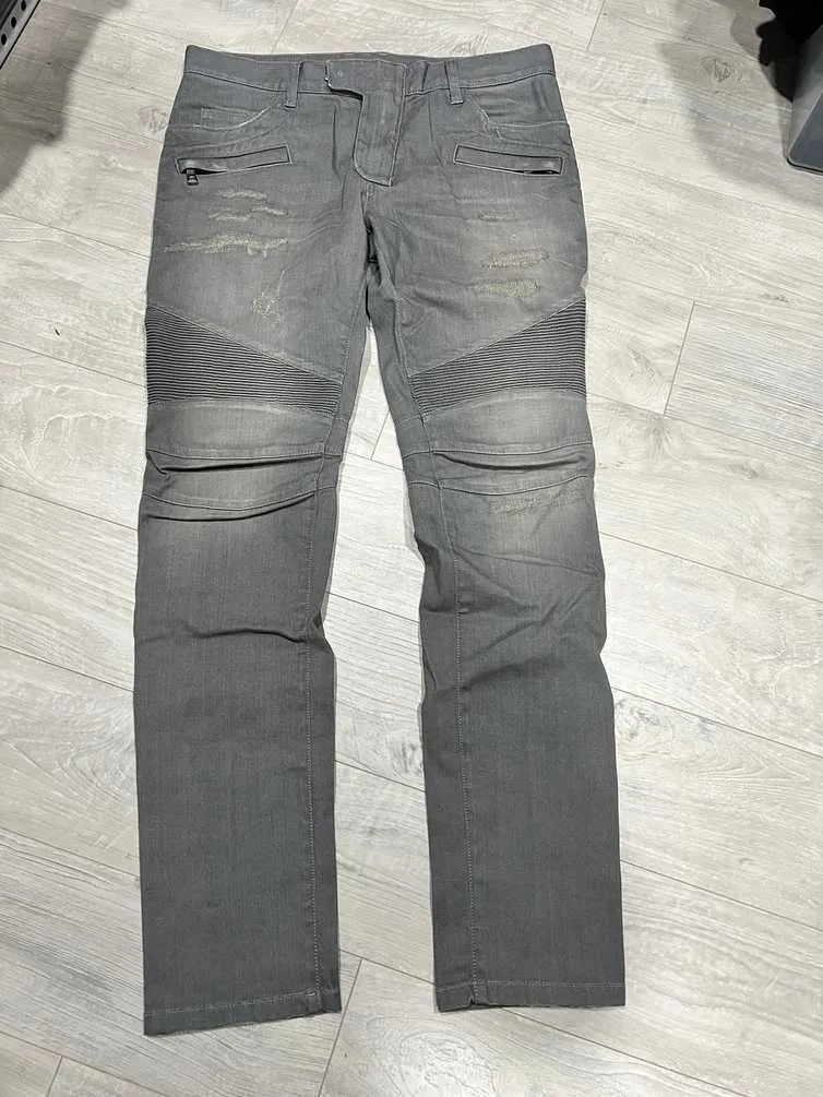 Balmain Moto Biker Denim Jeans S7H9551TO12