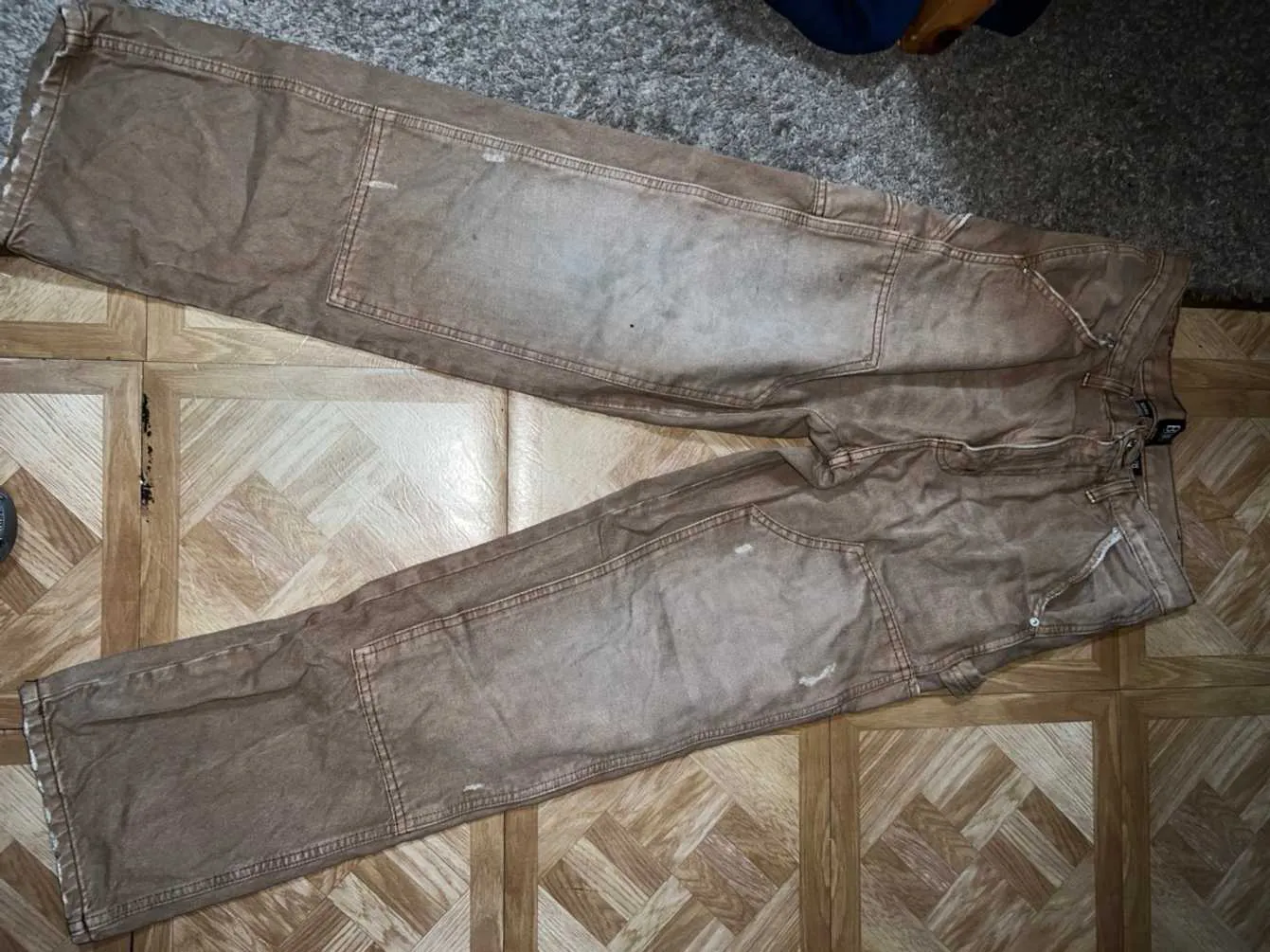 beg washed distressed carpenter jeans