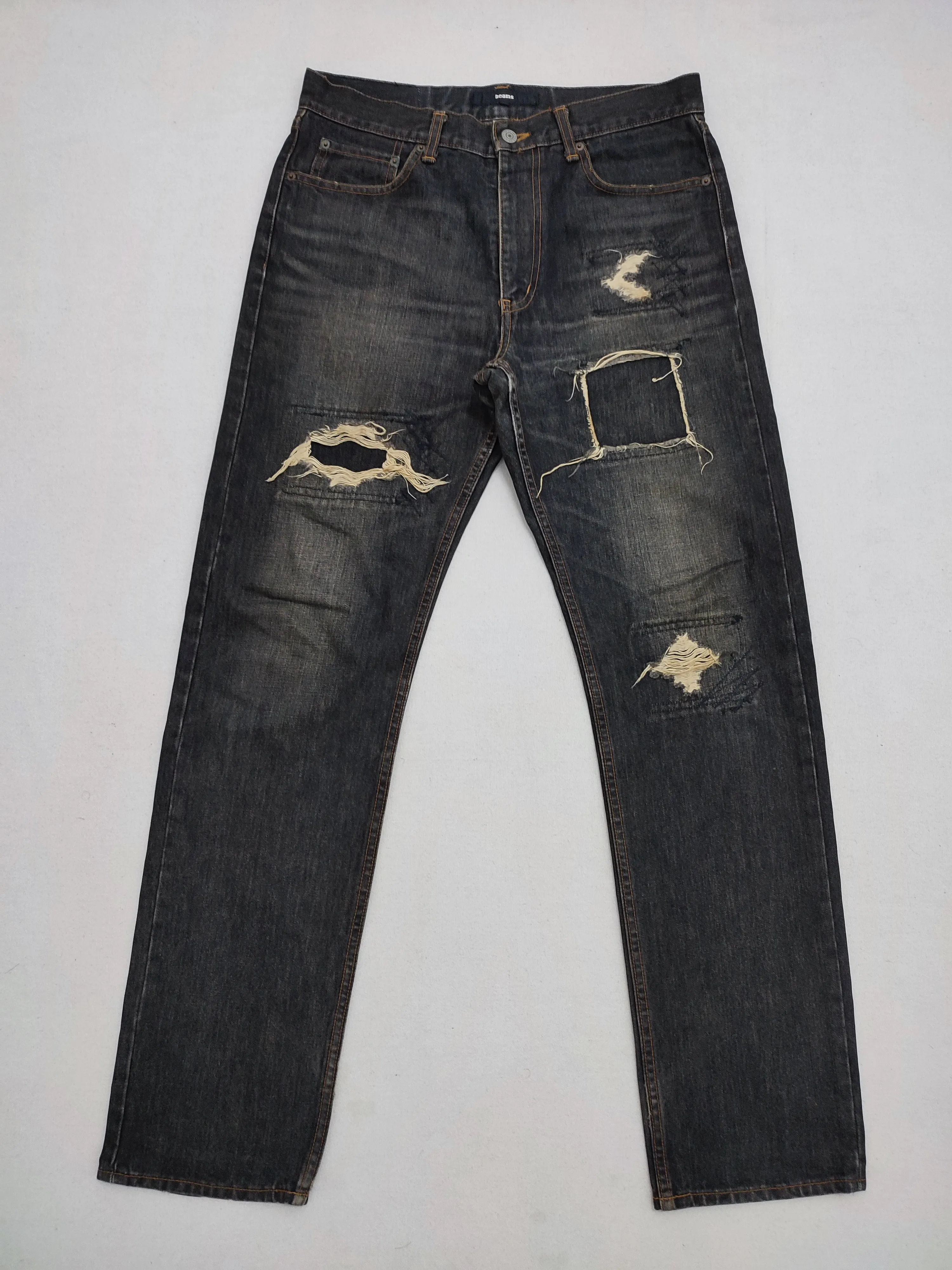 Authentic Beams Patchwork Repair Denim Distressed Effect