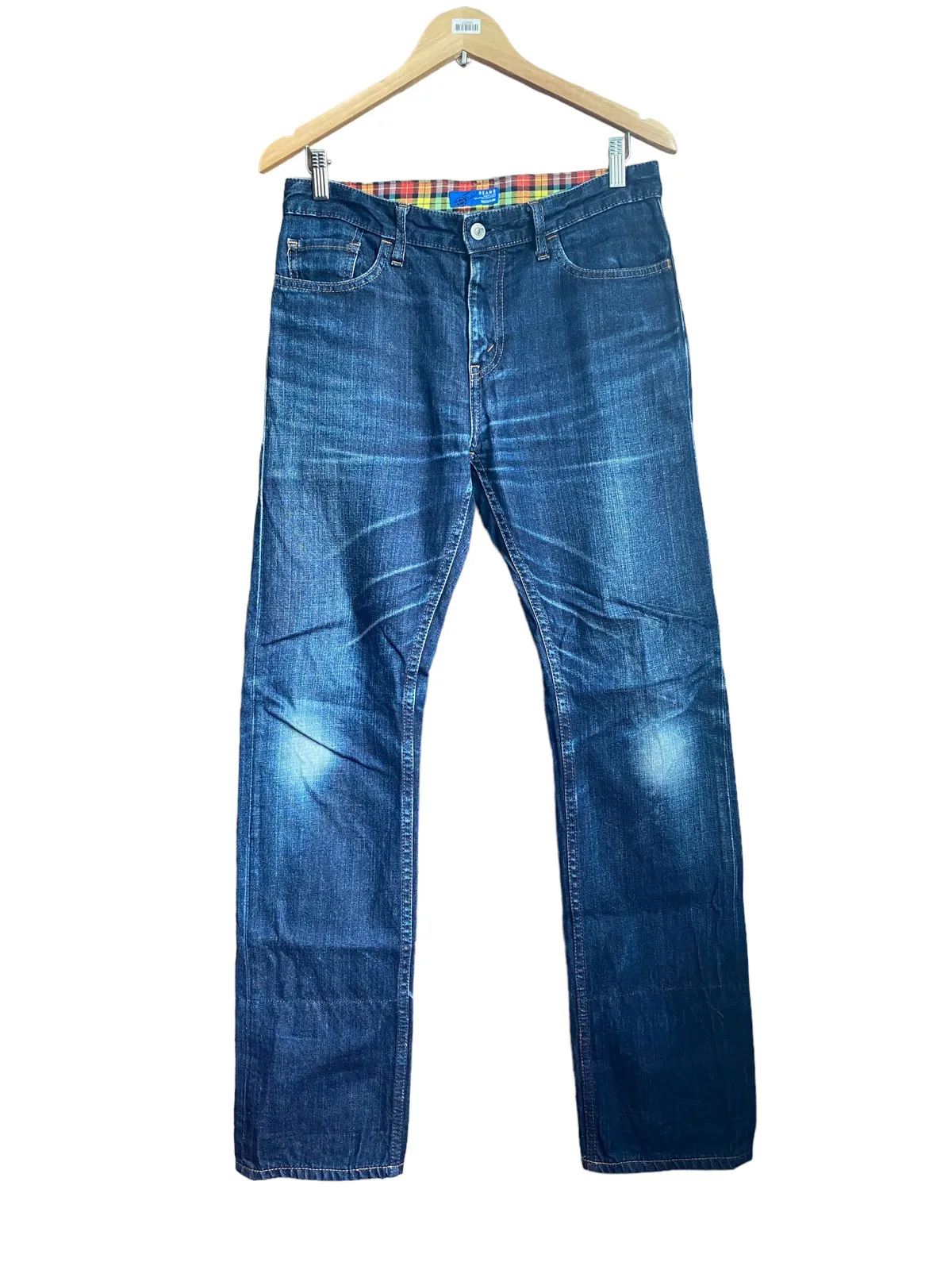 Beams Made in Japan Checkerd Waist and Bottom Inside Jeans