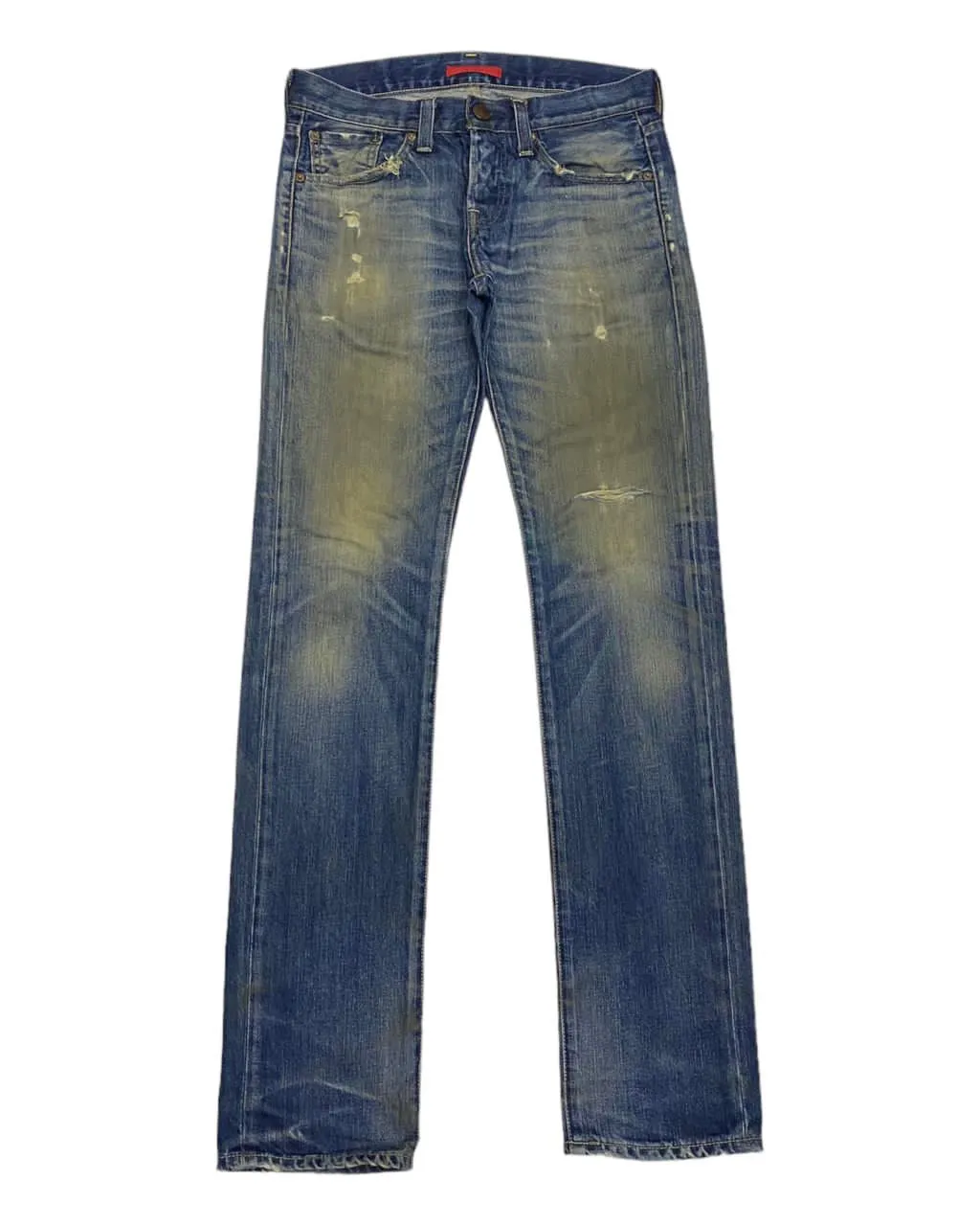 BEAMS RED CARD SKINNY DISTRESSED DIRTY DENIM PANTS
