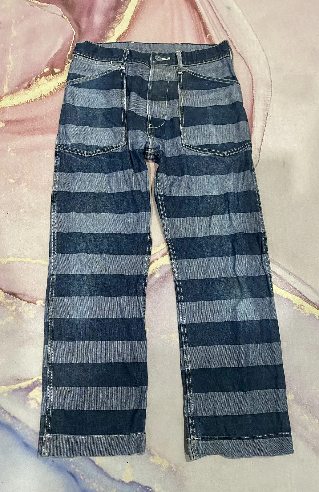 beams stripe buckle jeans