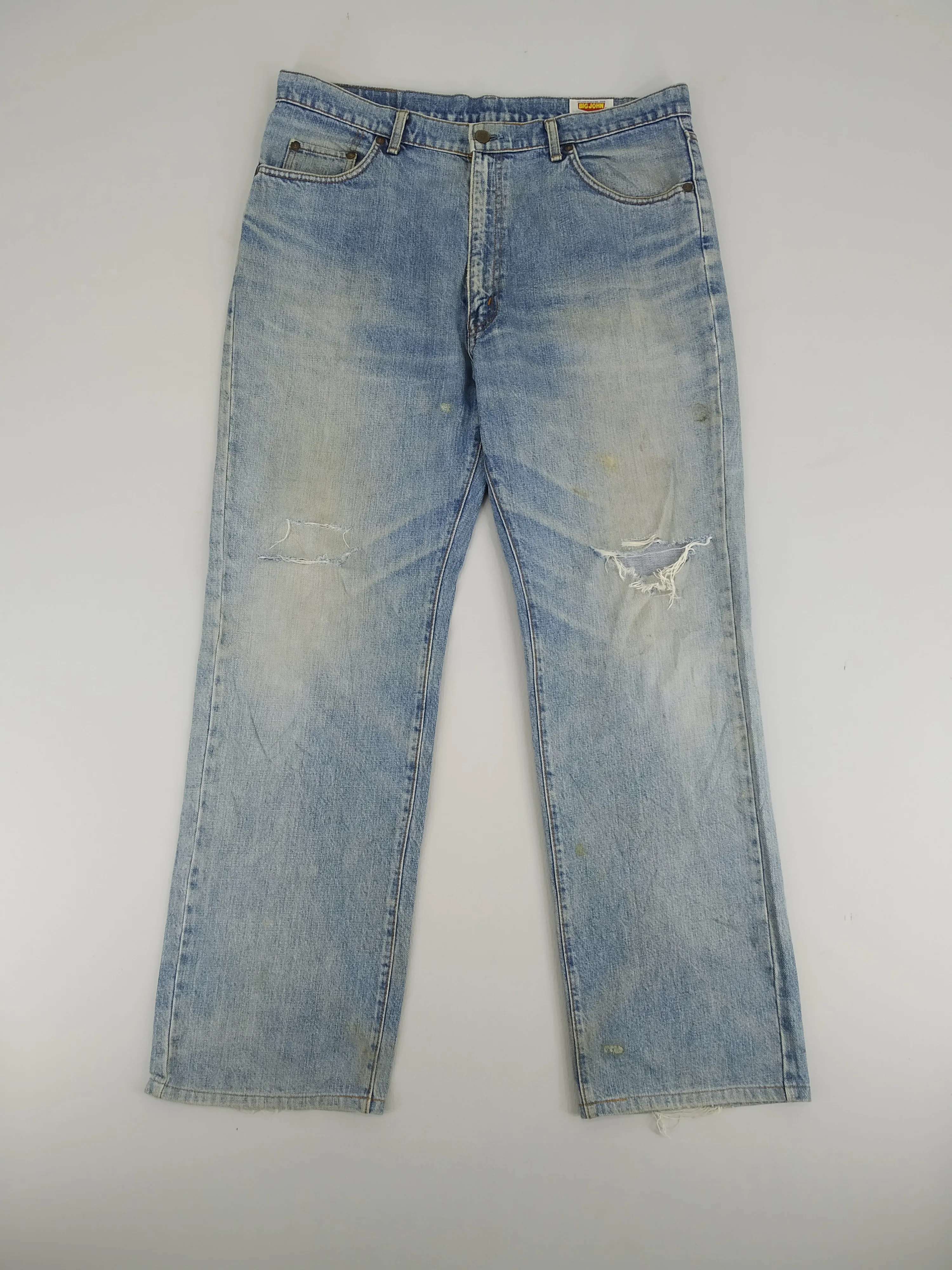 W32 Big John Big Washing Ripped Denim Jeans Faded Style