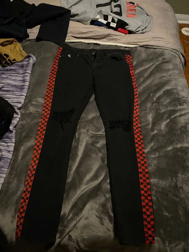 dnm jeans red checkers