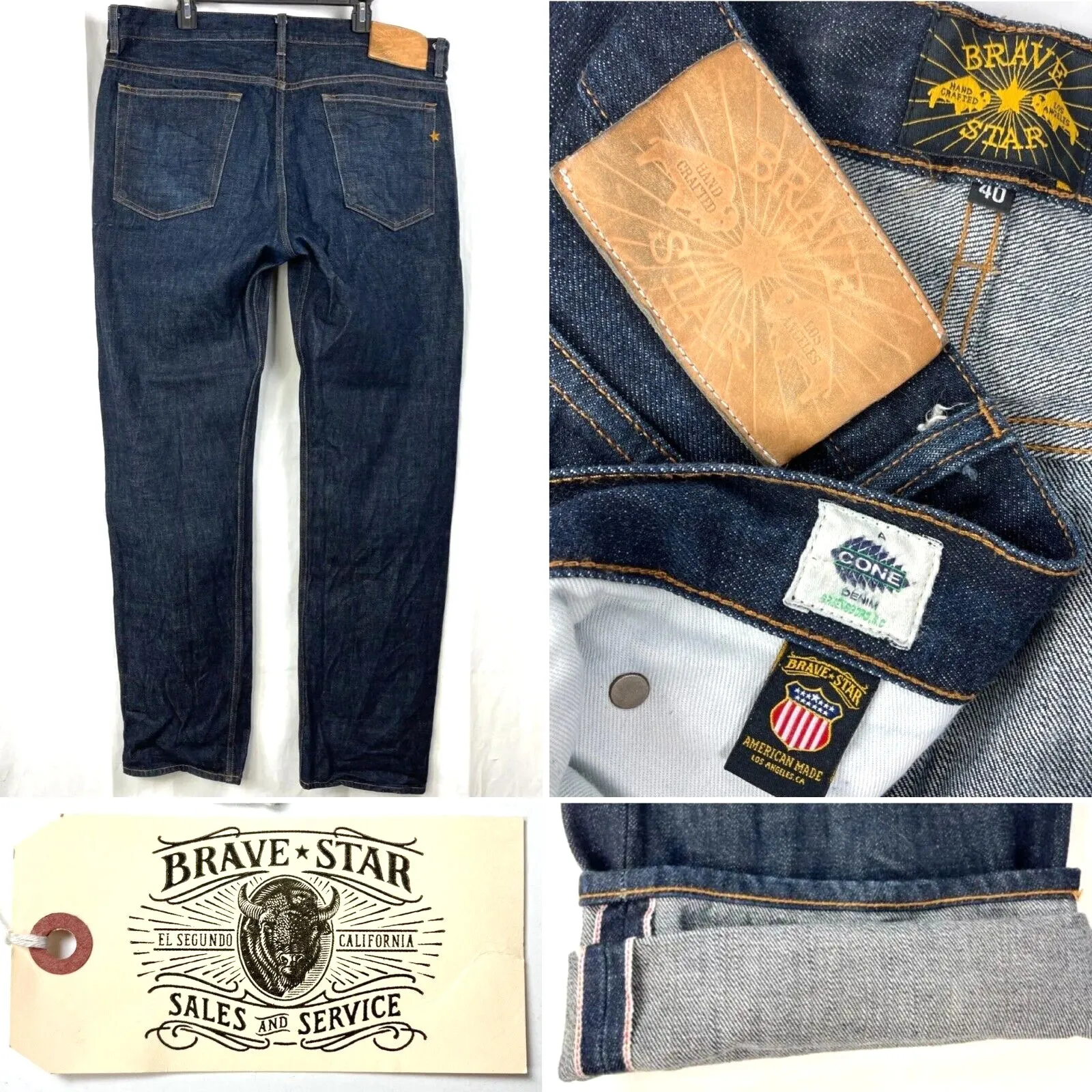 Brave Star Selvedge Cone Mills Denim Jeans 41 x 37 True Fit