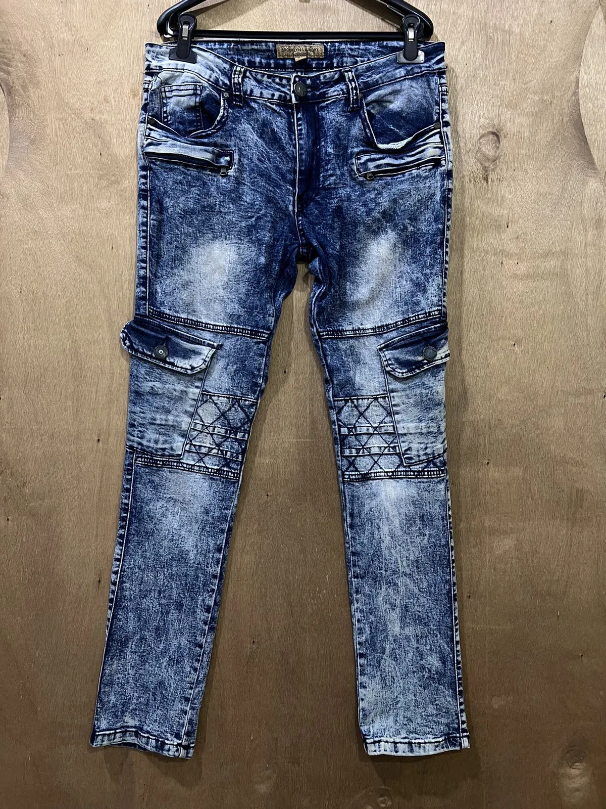 BROOKLYN LAUNDRY Bleach Acidwash Tactical Cargo Denim Jeans