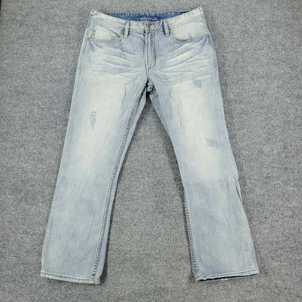Buffalo David Bitton Jeans Men Size 34 Blue Slim Straight Denim Distressed 35x29