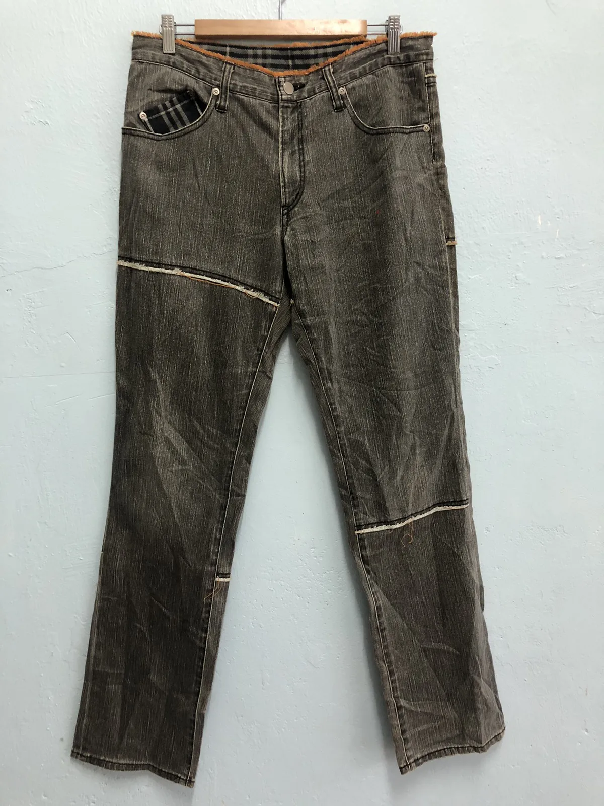 Burberry london blue label distressed patchwork denim