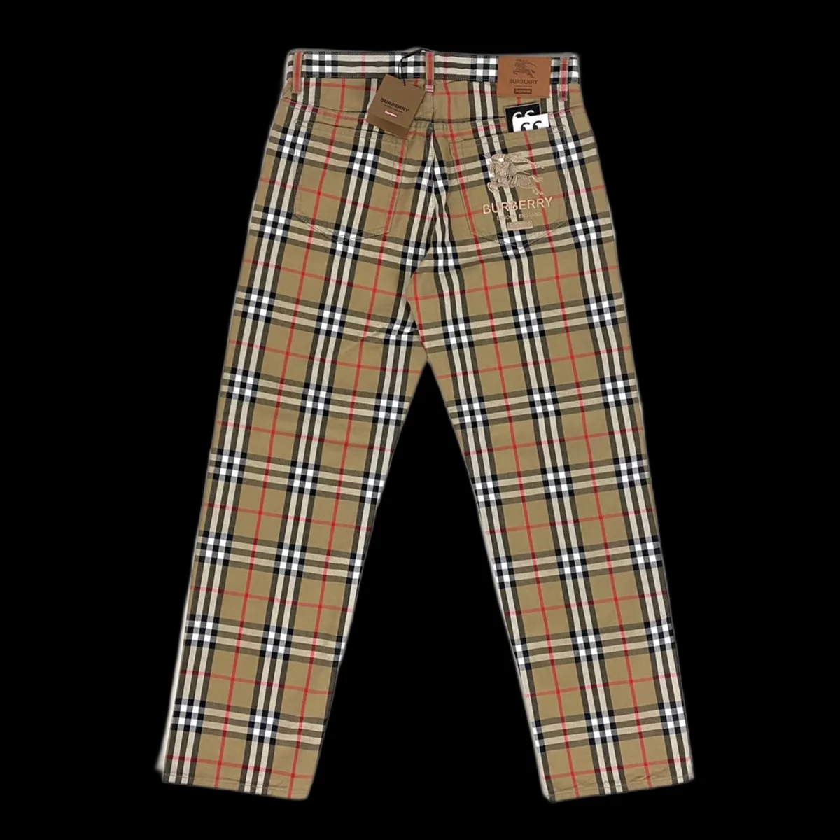 supreme burberry check plaid skate denim jeans 2022 box logo
