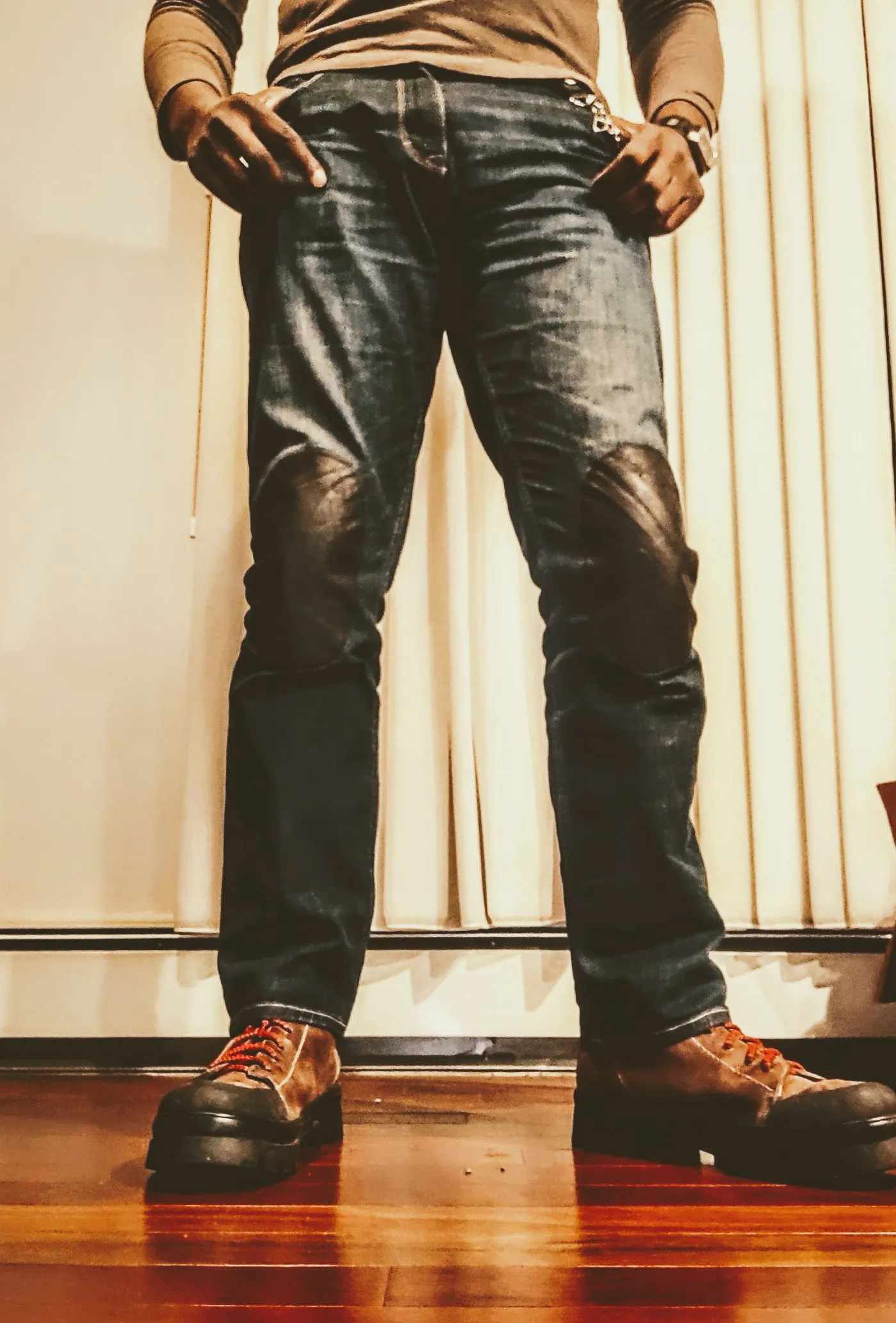 Calvin Klein Rocker Jeans with lambskin knee covers