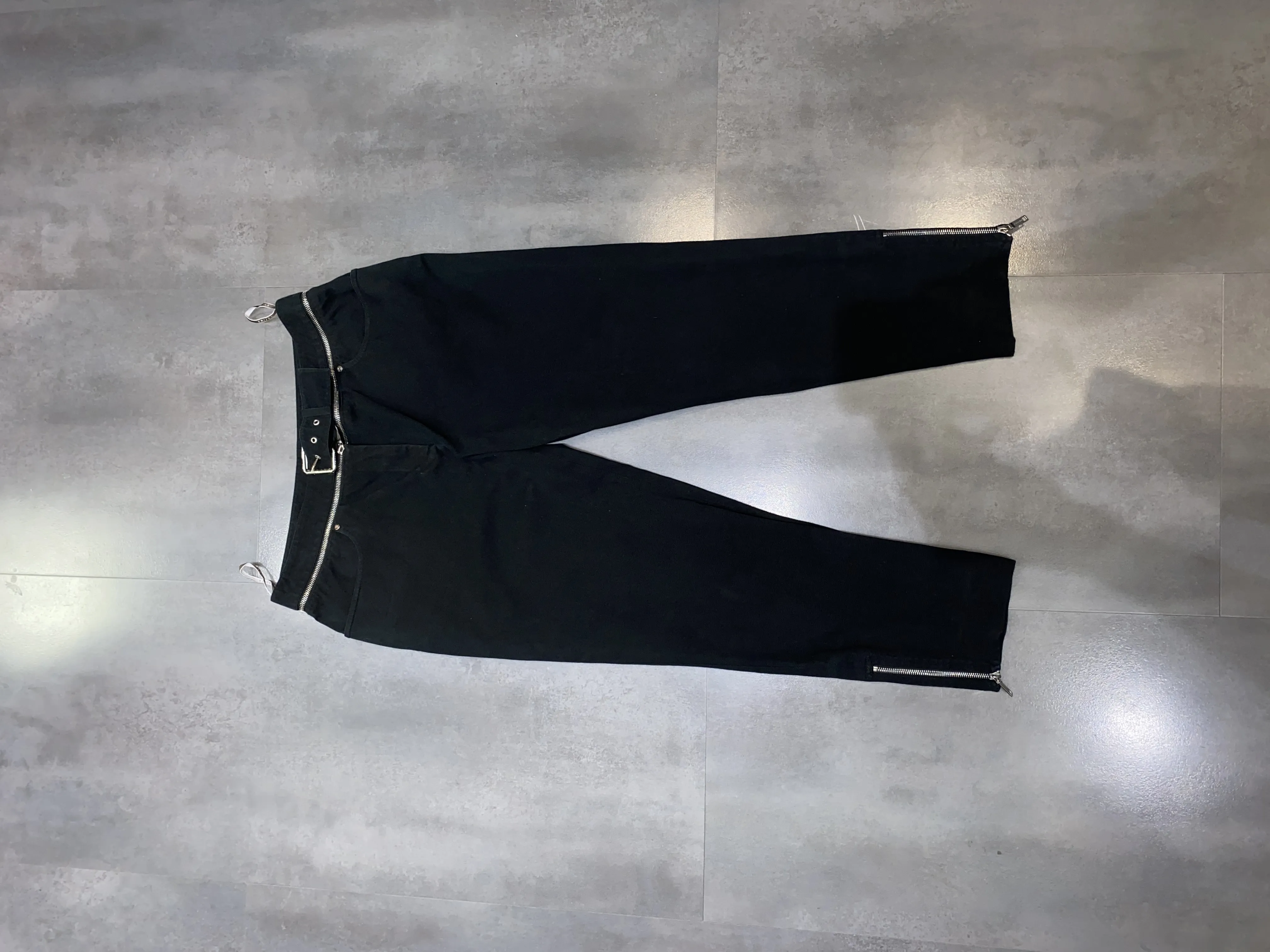 Celine Detachable Belt Multizipped Black Denim Pants