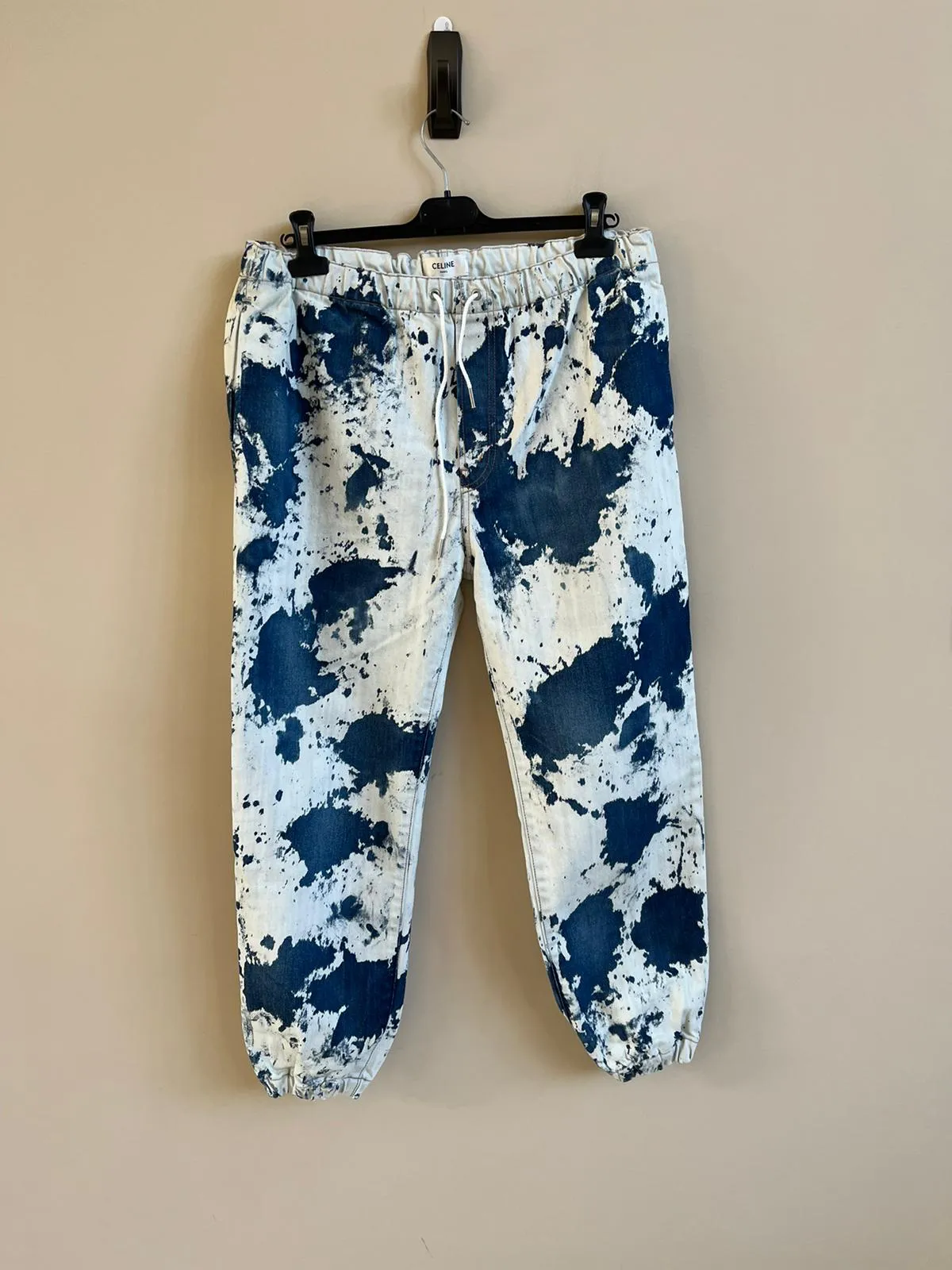 Bleach Spot Denim Jogger in Blue & White