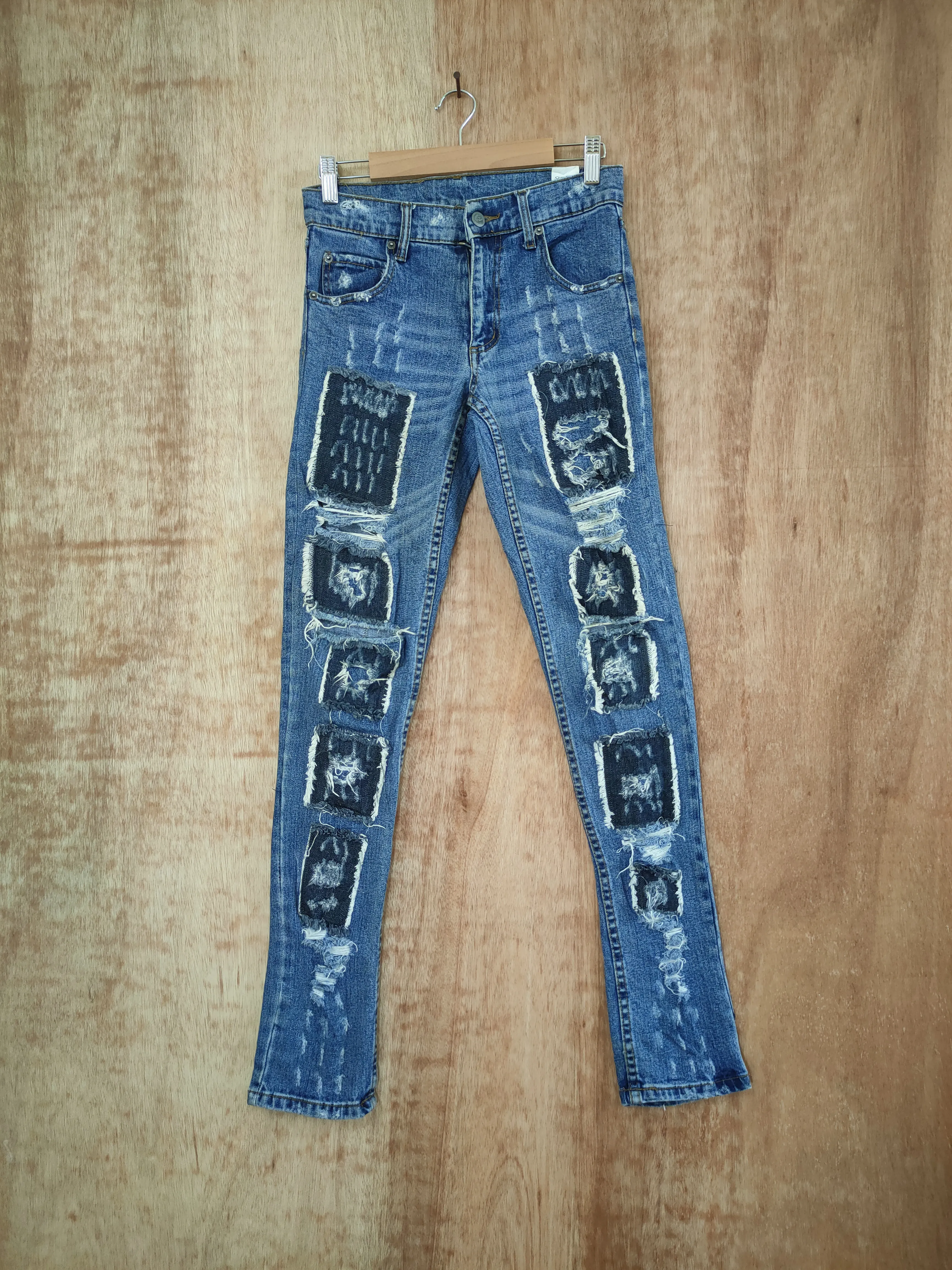 Cheap Monday patchwork distressed denim pants #46-780