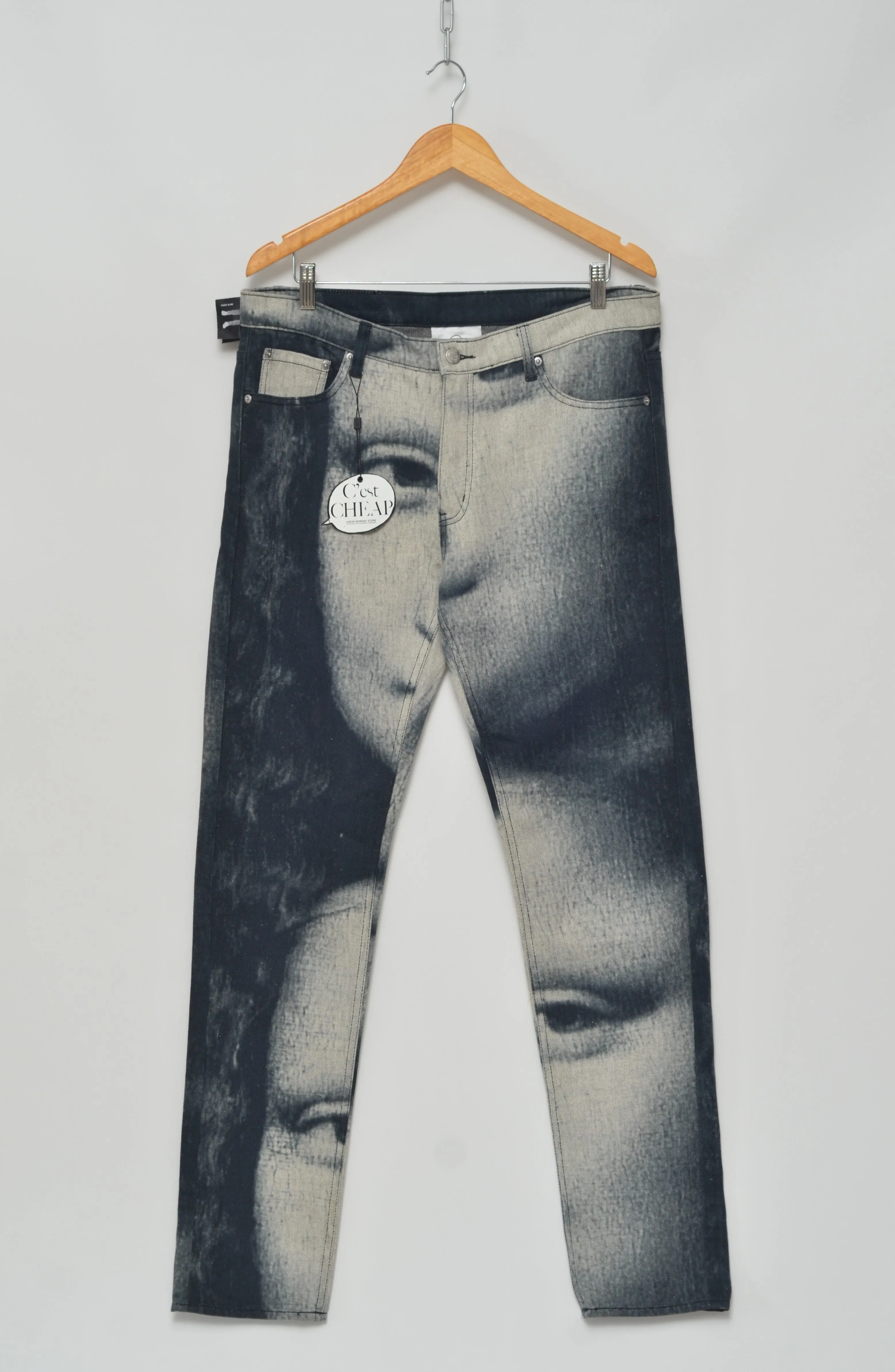 Cheap Monday Paris NEW! Mona Lisa Printed Denim Jeans Slim