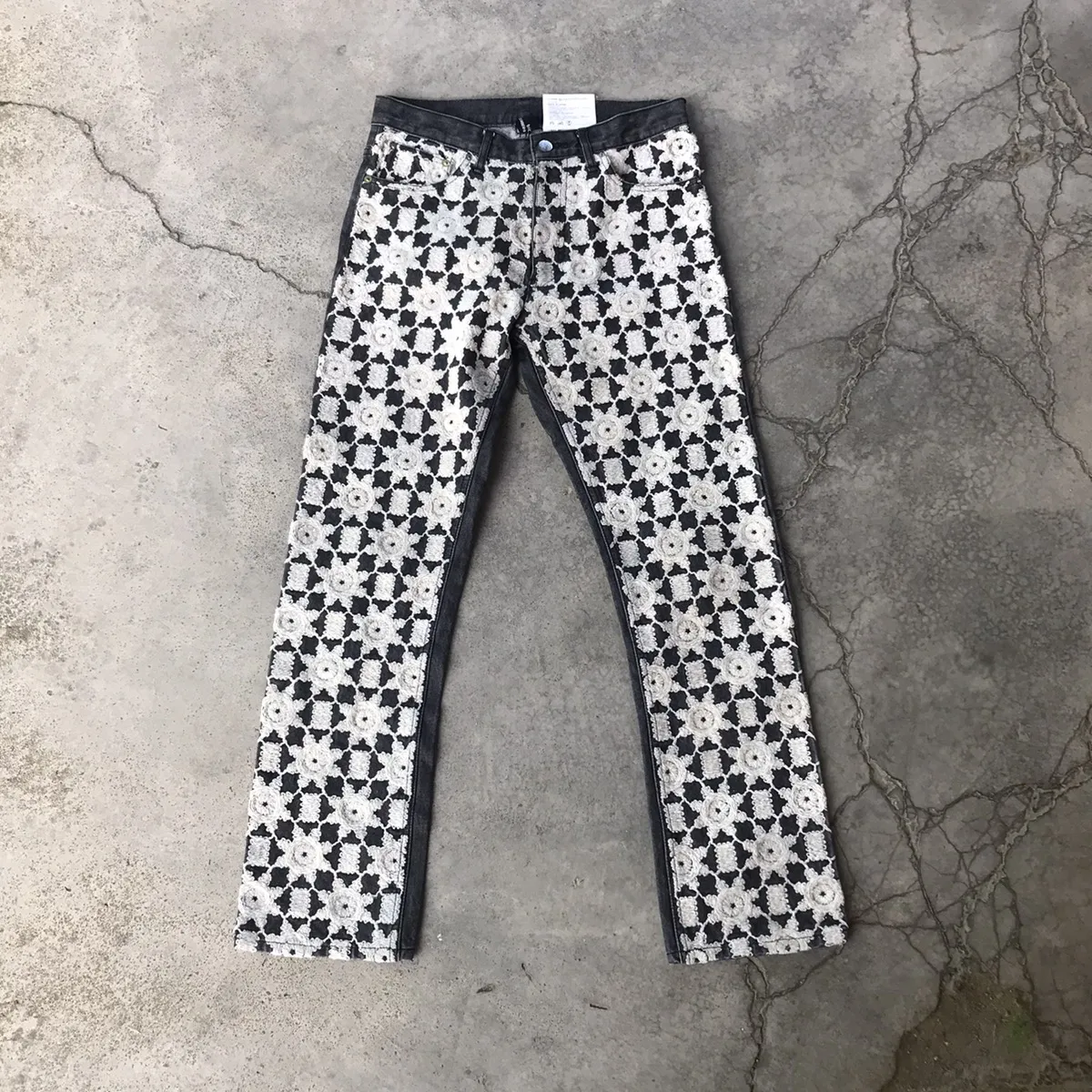 AD 2001 CDG Tricots Flower Knit Embroided Jeans