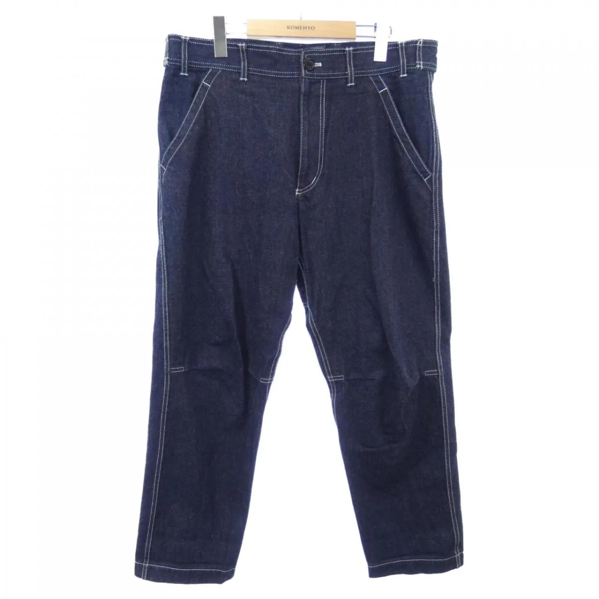 Cropped Navy Denim Back Stitch Design Pants