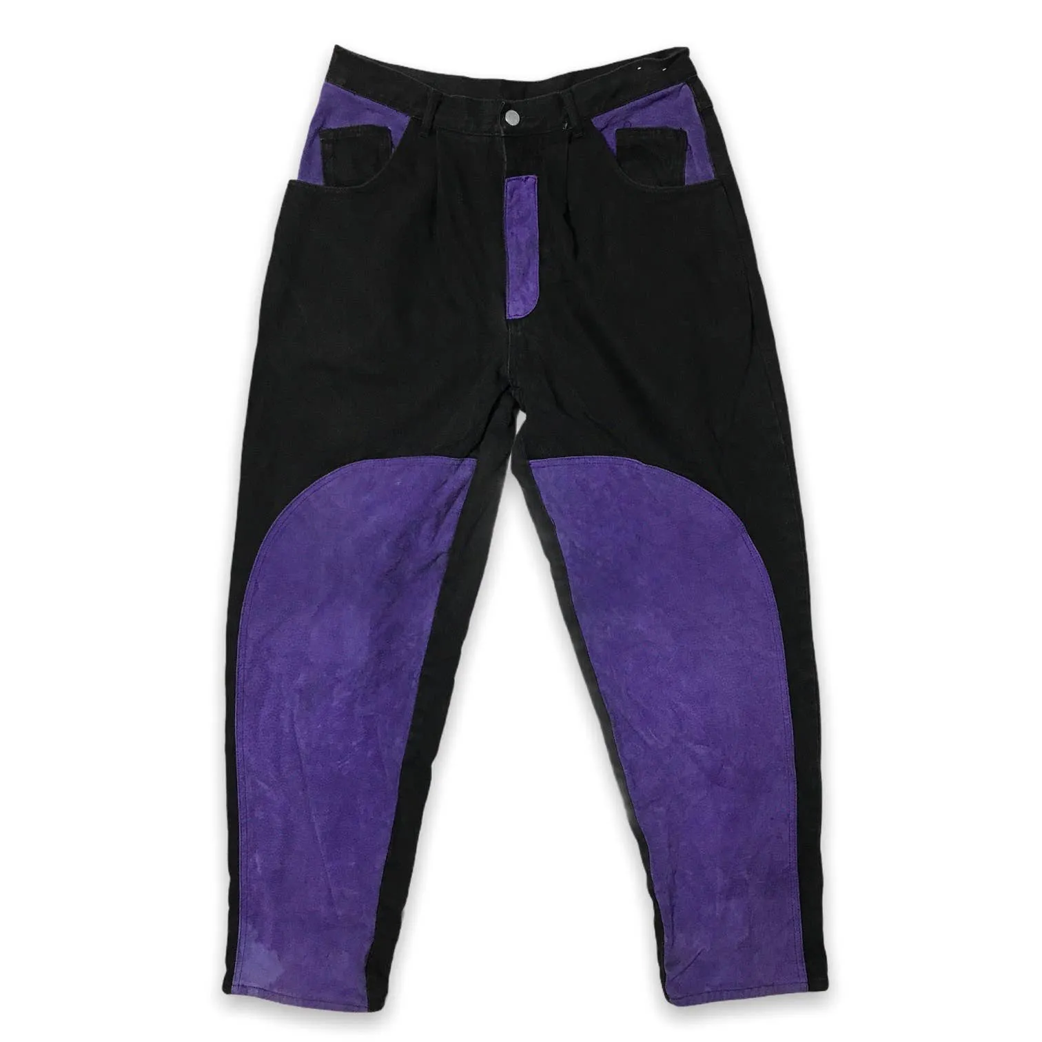 VTG 90s Machine purple Suede Leather colorblock Denim Jeans