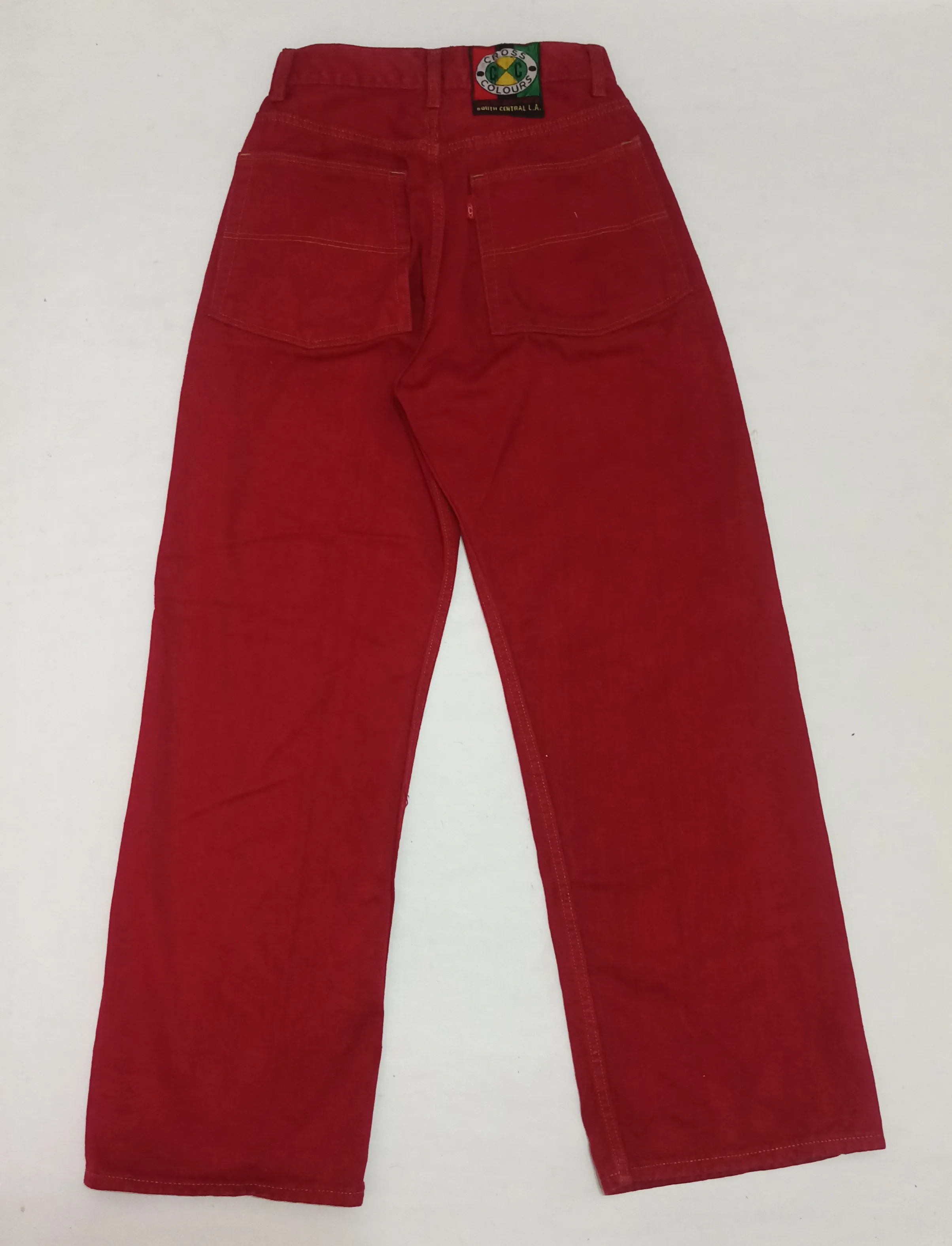Vintage 90s Cross Colours Red Baggy Button Fly Jeans Pants