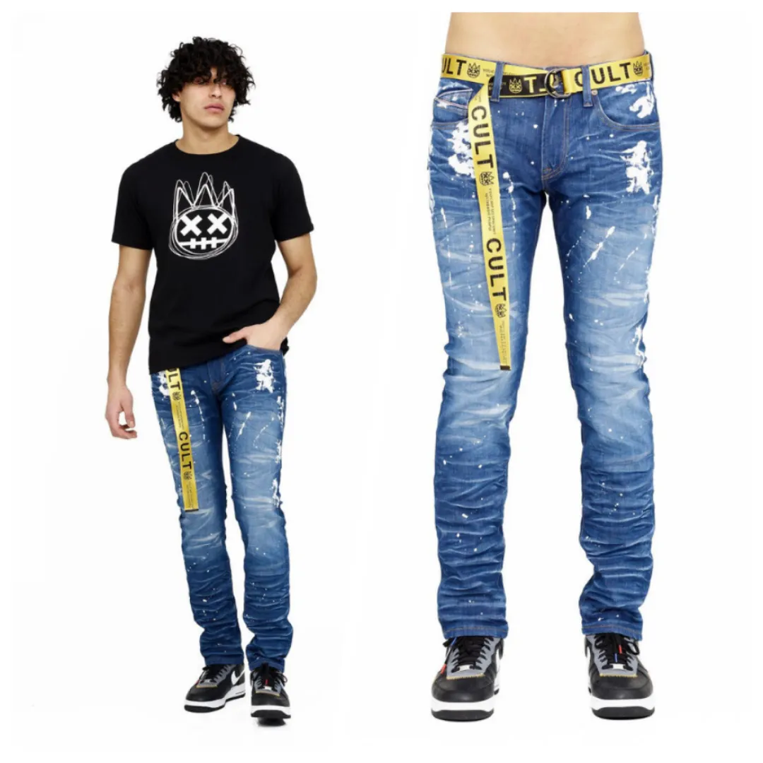 NEW Cult Of Individuality Rocker Slim Belted Jeans Blue 42
