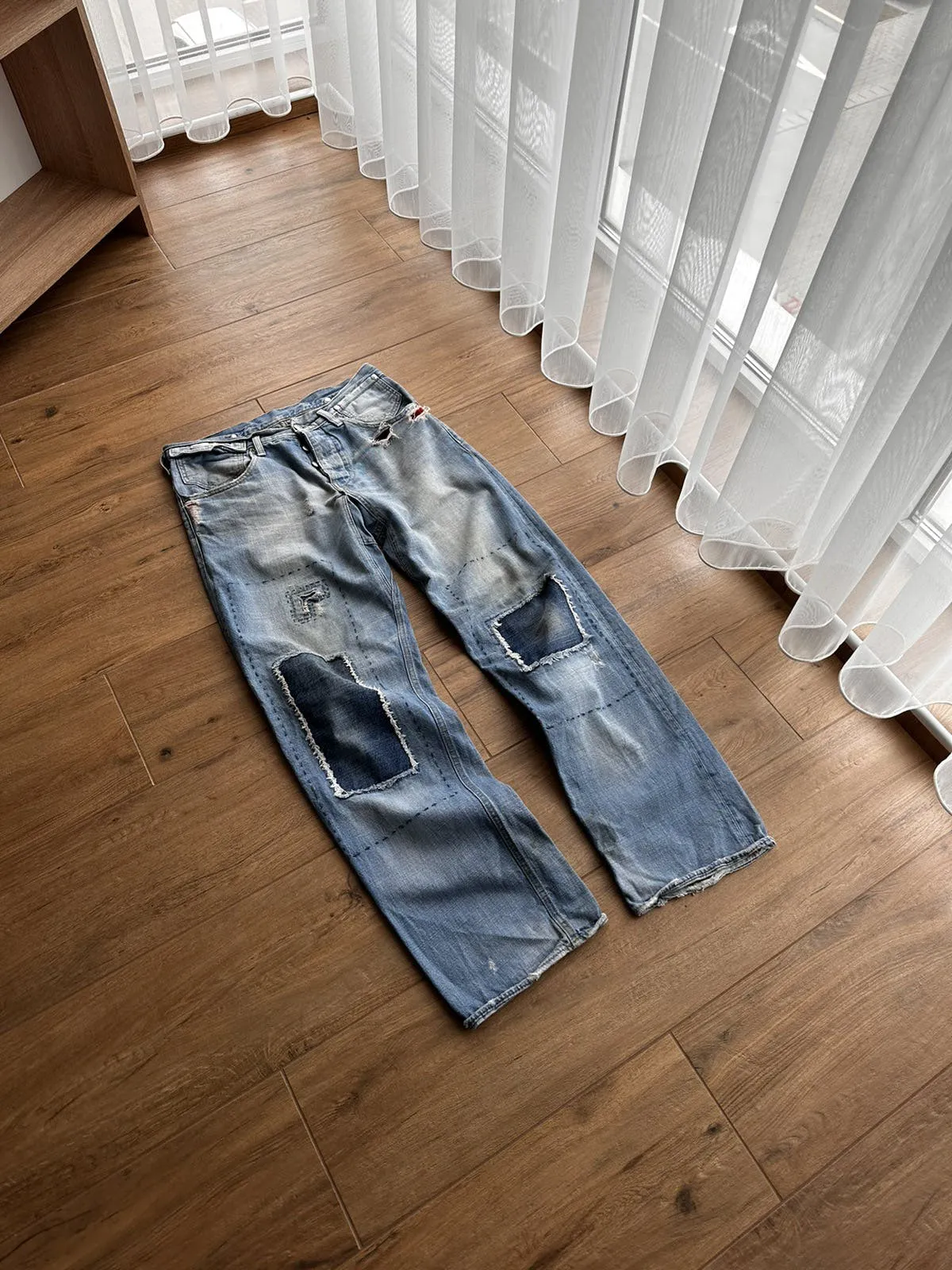 Vintage Cycle Cargo Patchwork Japanese Dirty Denim Jeans