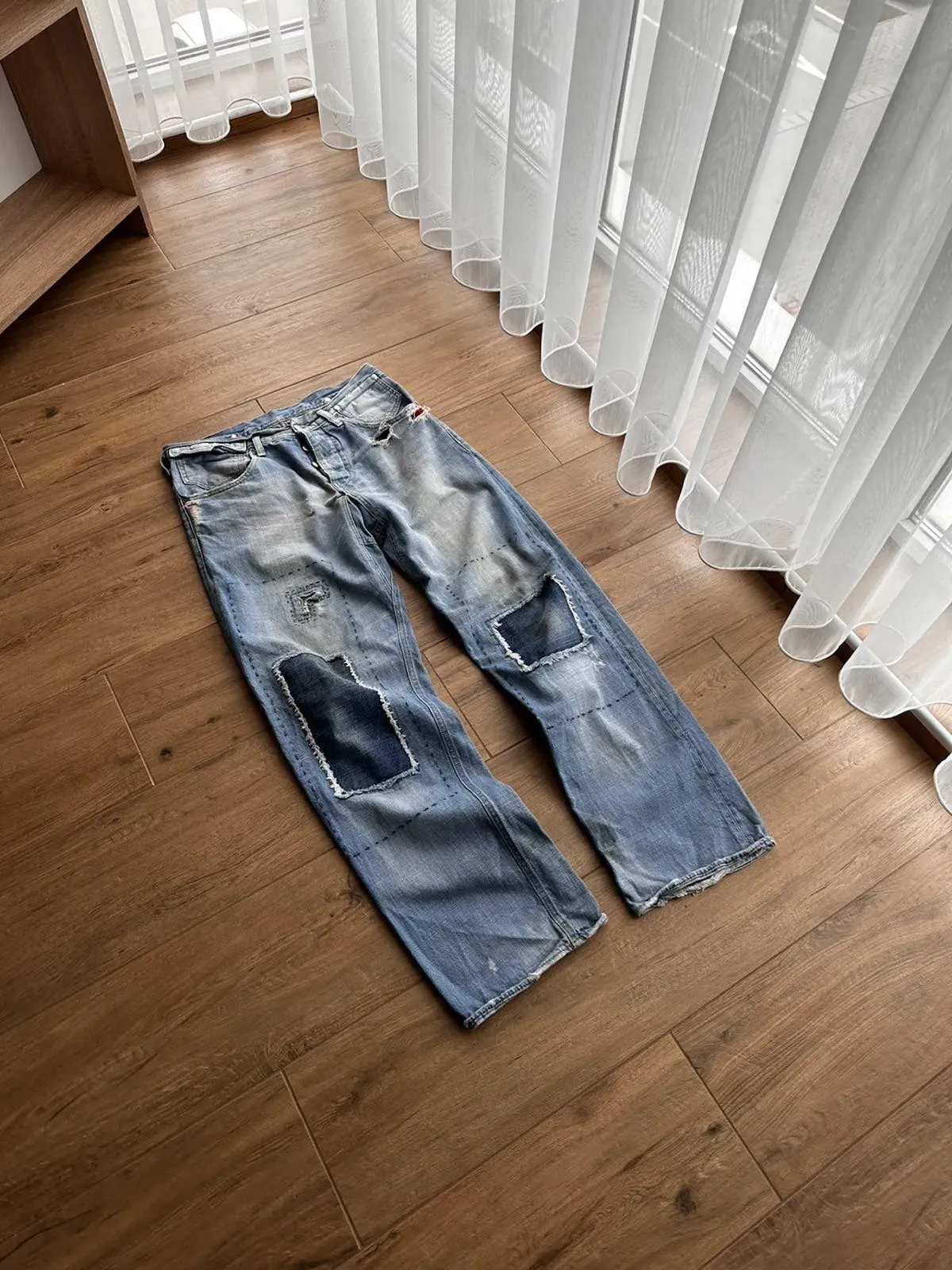 Vintage Cycle Cargo Patchwork Japanese Dirty Denim Jeans
