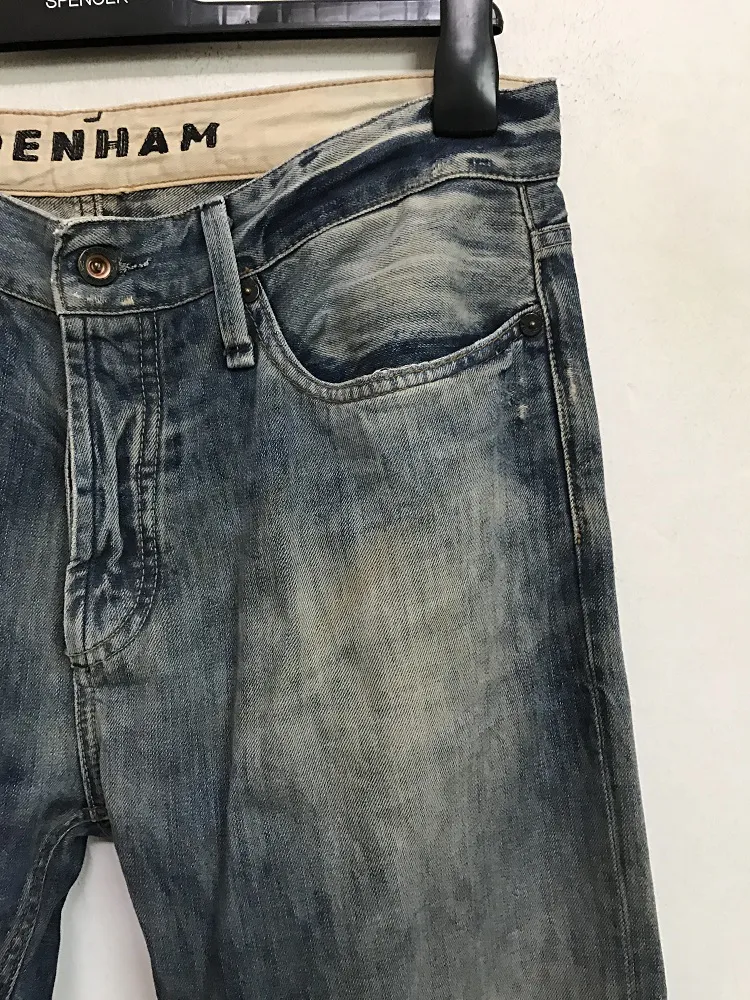 DENHAM Faded Distressed Razor Slim Fit Buttonfly Denim Jeans