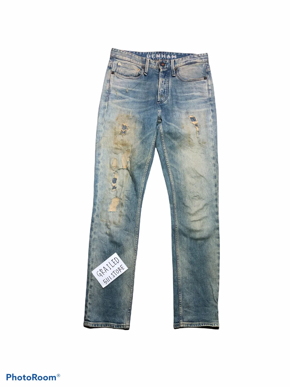 DENHAM Faded Distressed Razor Slim Fit Buttonfly Denim Jeans