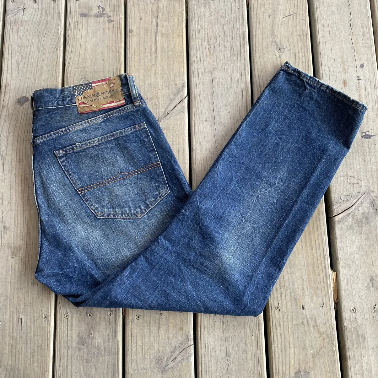 Ralph Lauren Denim And Supply Straight Distressed Blue Jeans