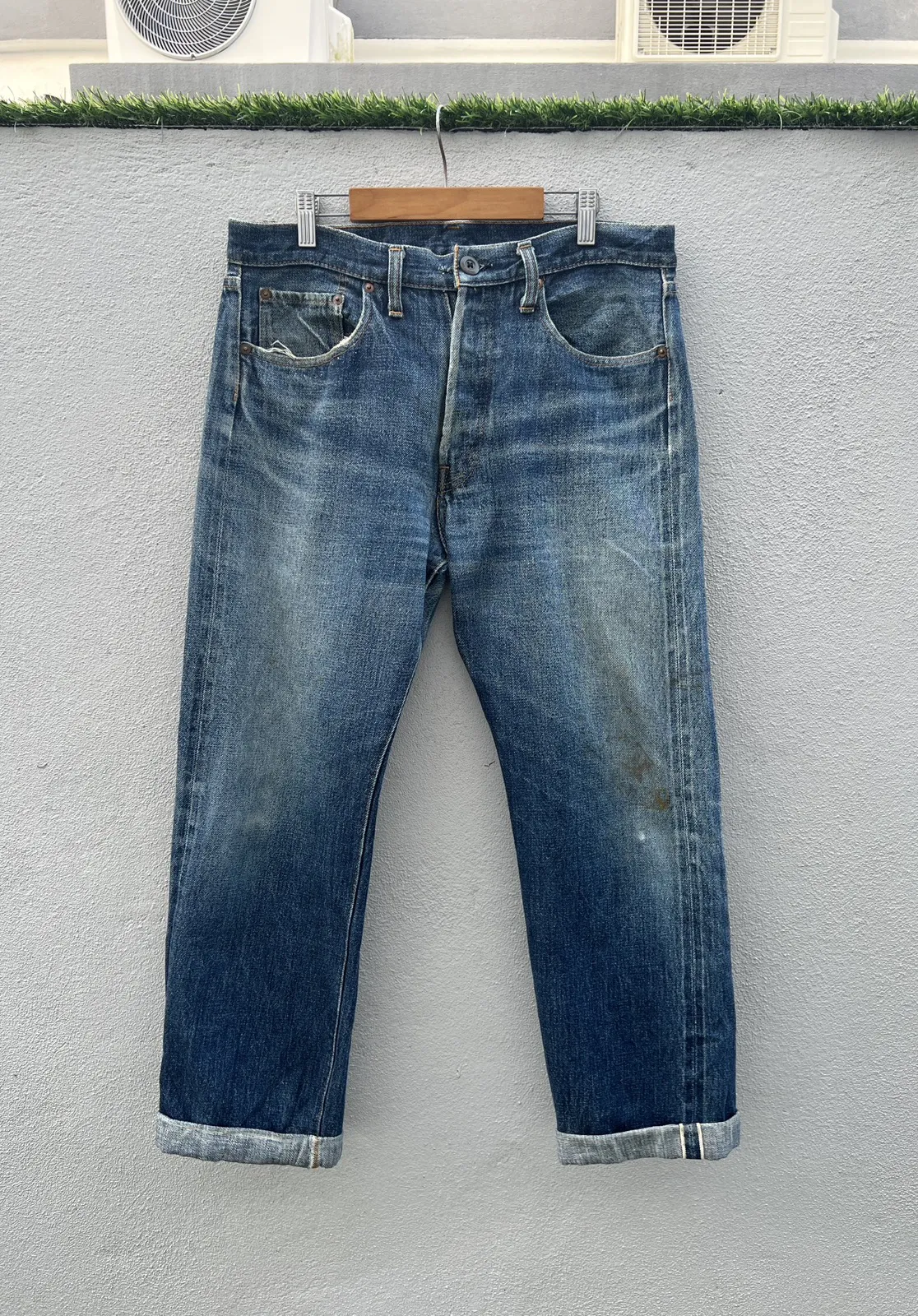 DENIME Distressed Denim Selvedge Jeans Pants