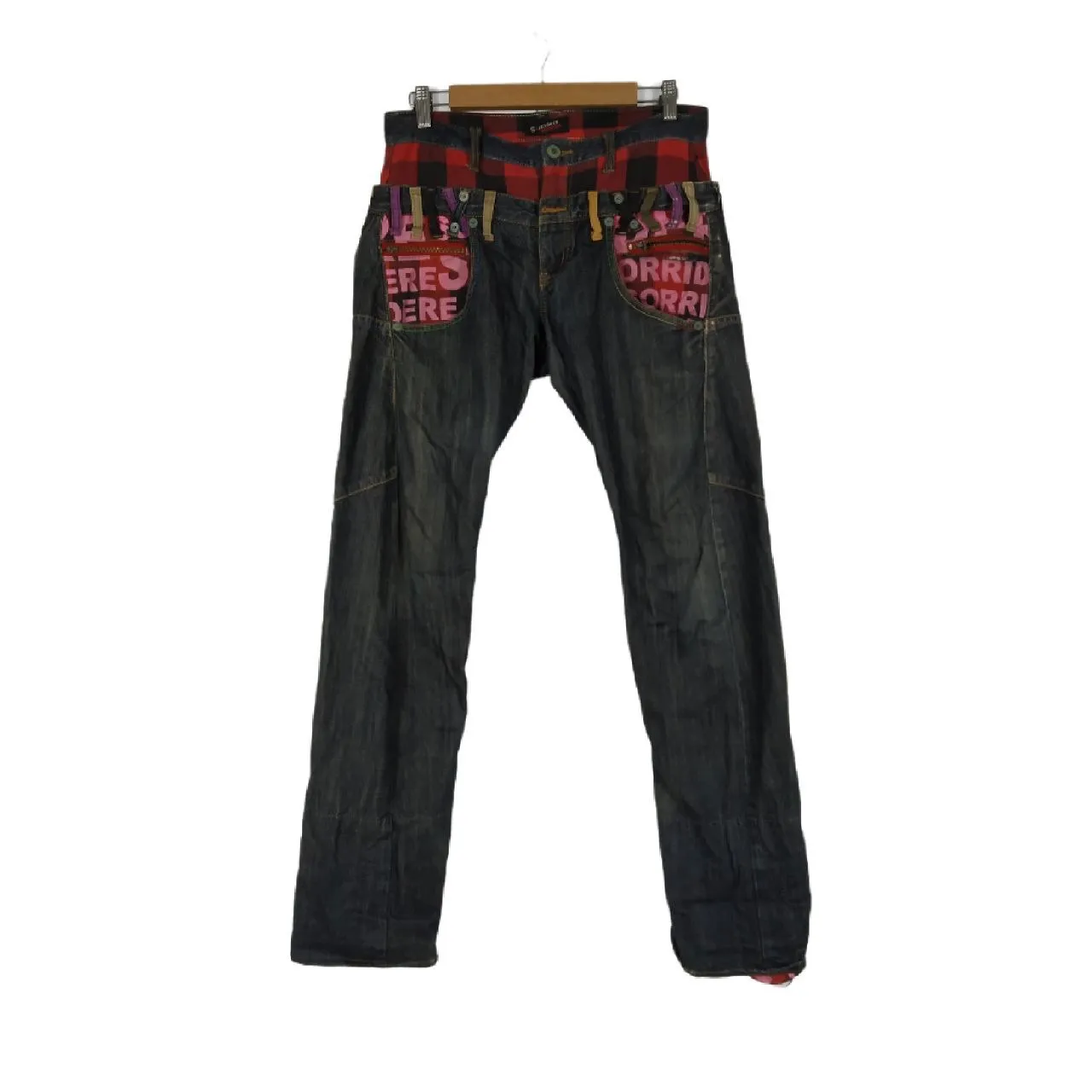 Vintage Sorridere Punk Style Tartan Denim Jeans
