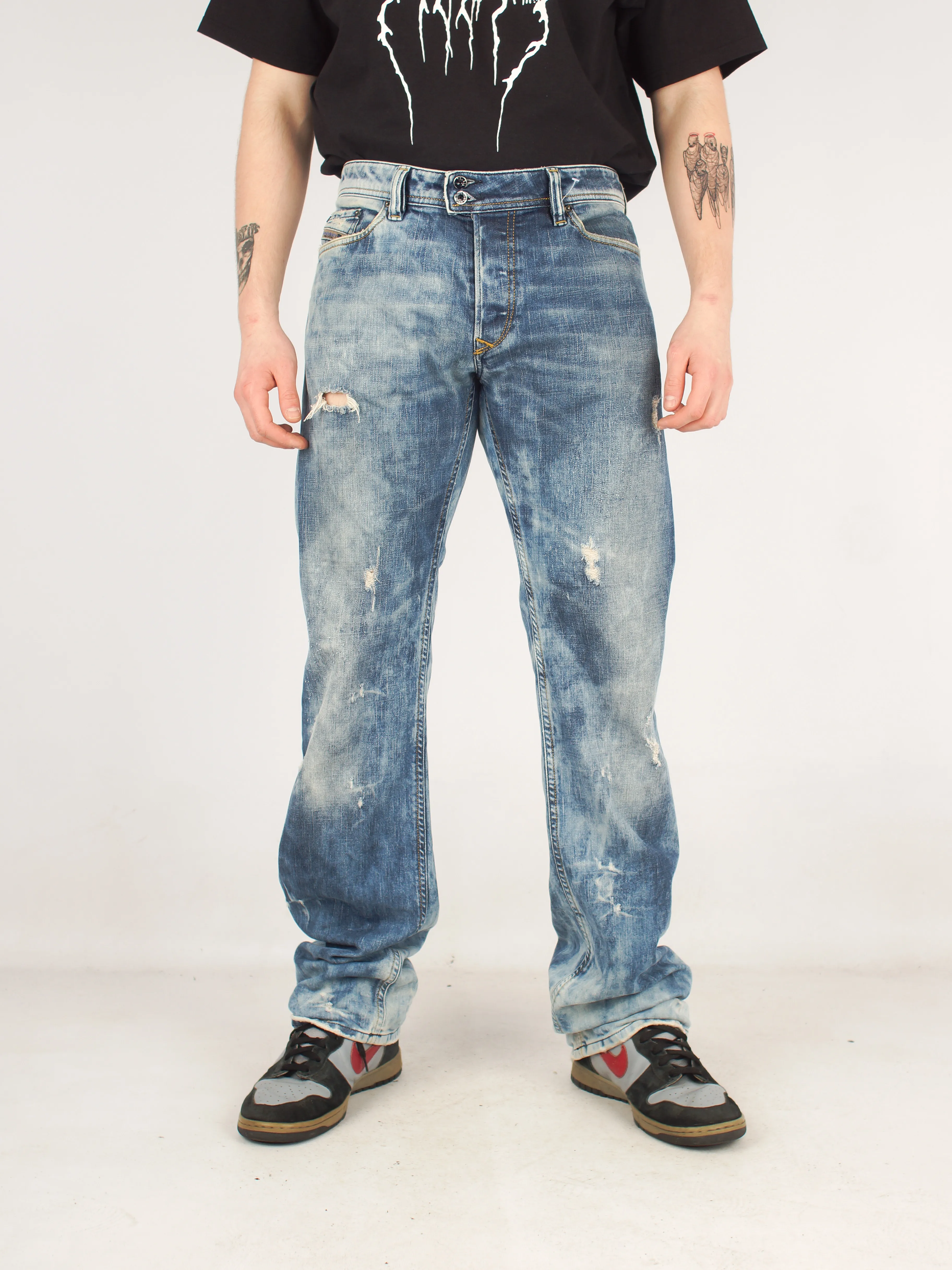 Diesel Acid Wash Distressed Denim Jeans Pants