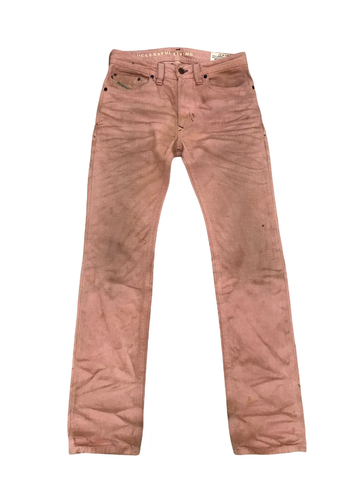 Thavar Slim Skinny Rusty Distressed Camel Patch Leather
