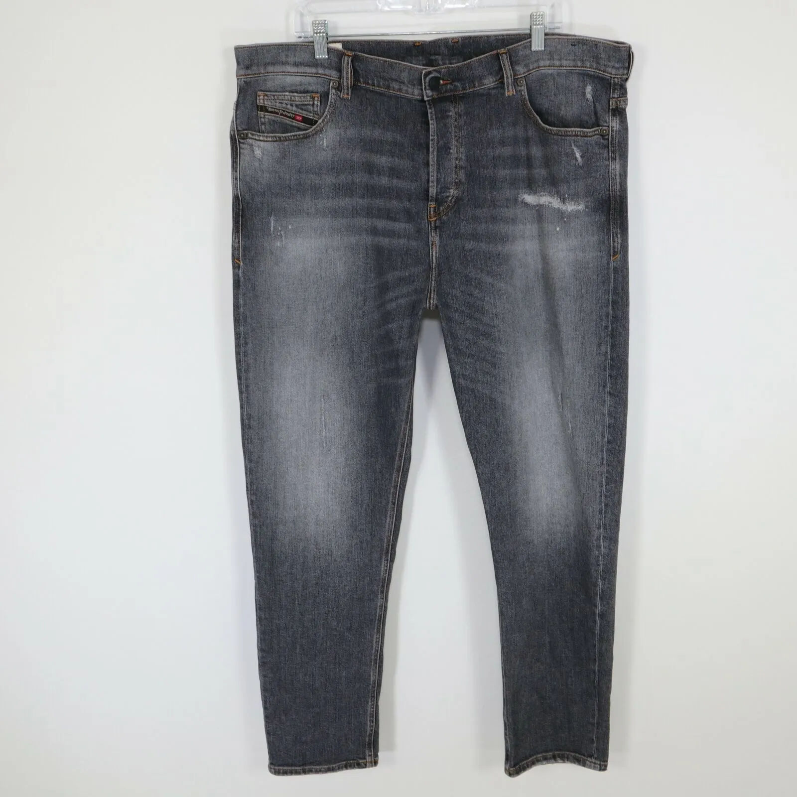 Diesel D-Vider Carrot Jeans Mens W40 L32 Faded Gray Distressed Stretch Denim