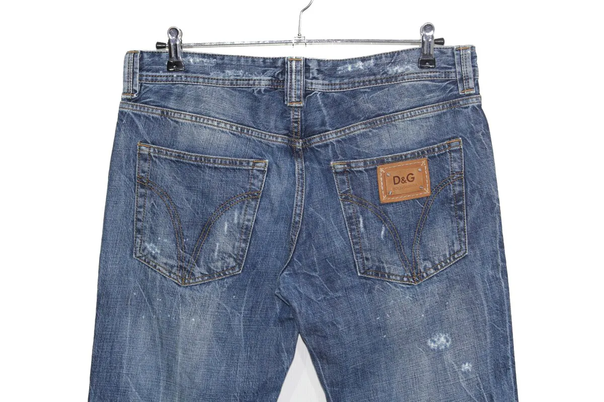 Dolce Gabbana Logo Destroyed Torn Blue Jeans