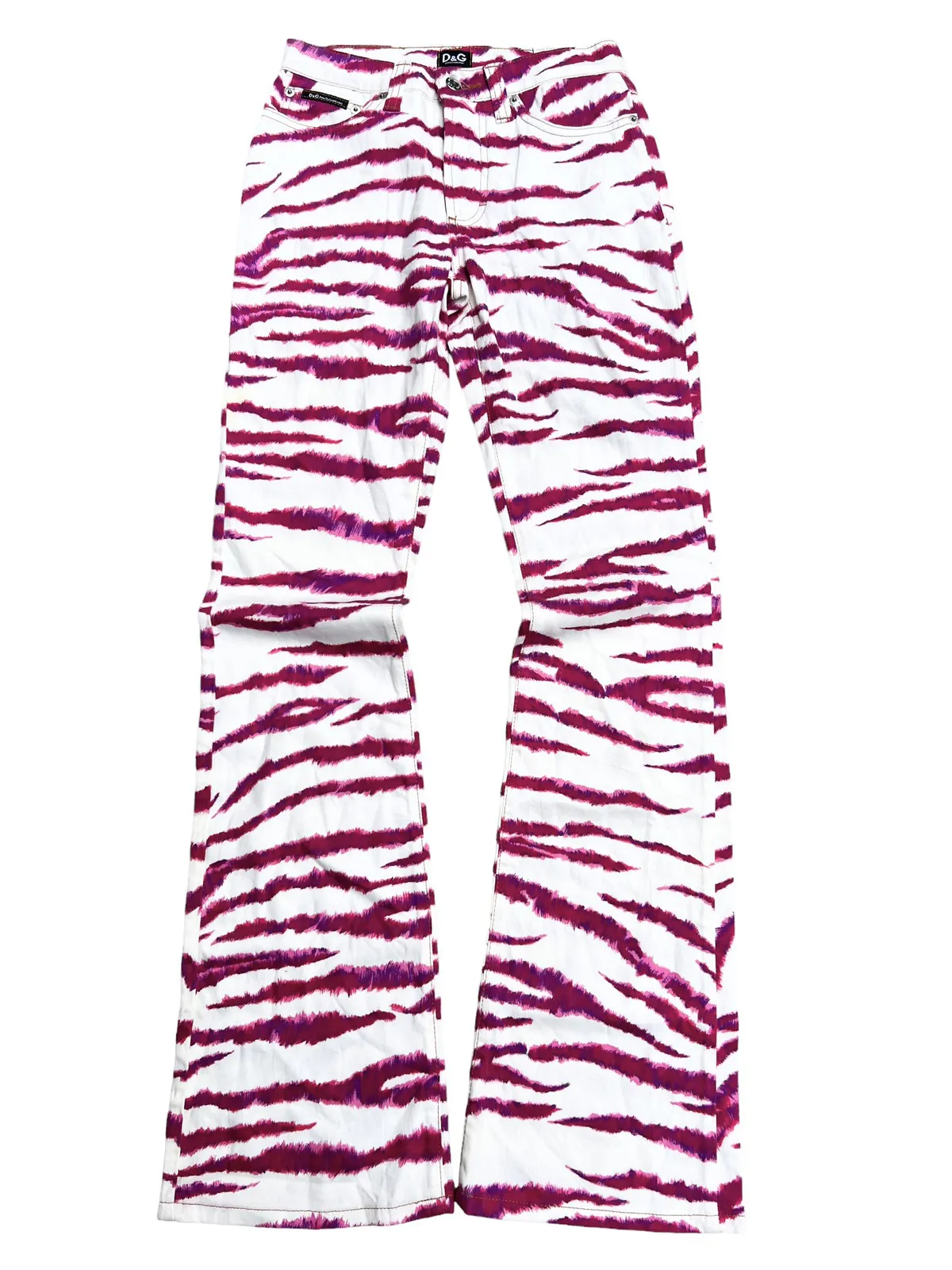 2000s Dolce & Gabbana Pink Zebra Flared Bootcut Jeans