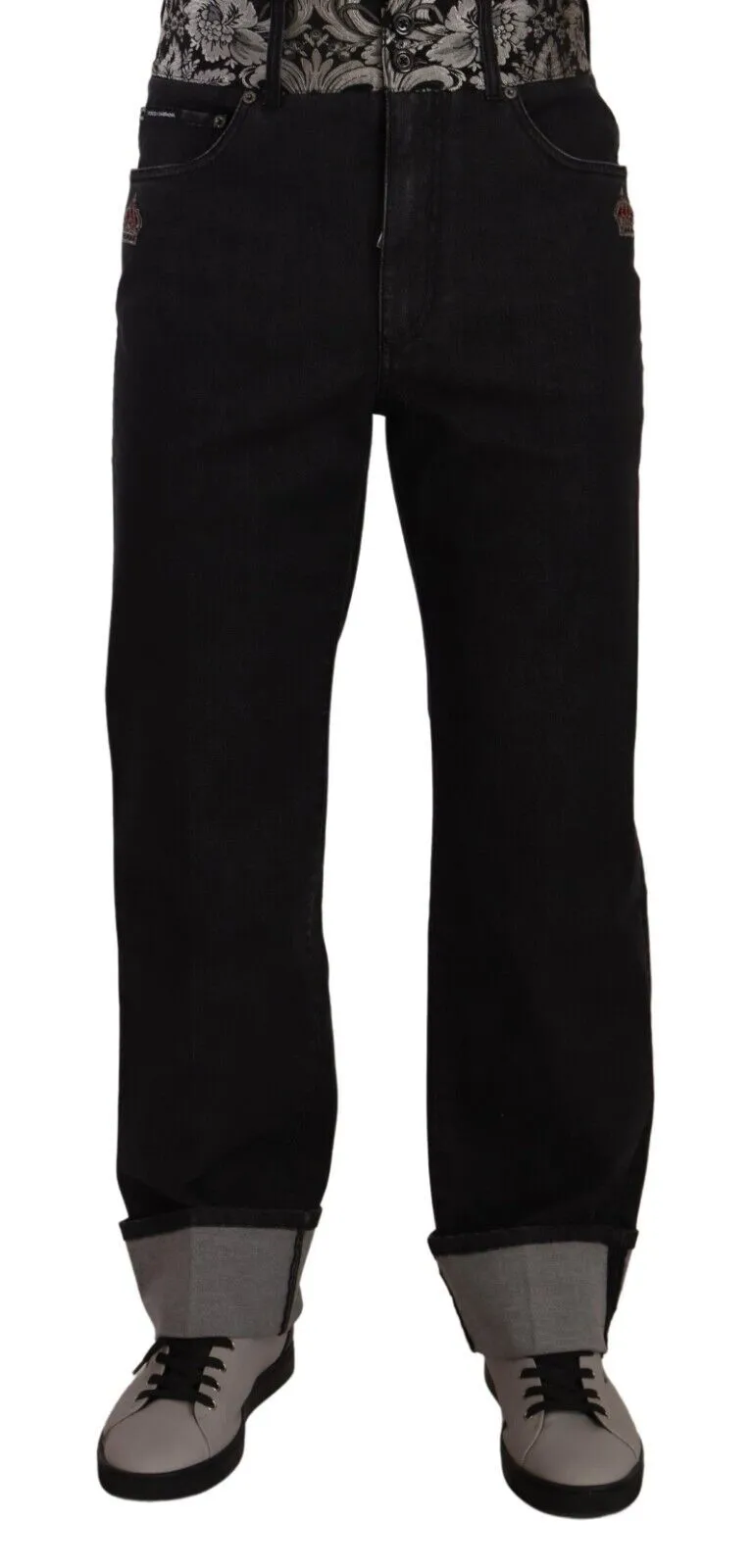 Dolce & Gabbana Blue Jacquard Crown Straight Denim Jeans
