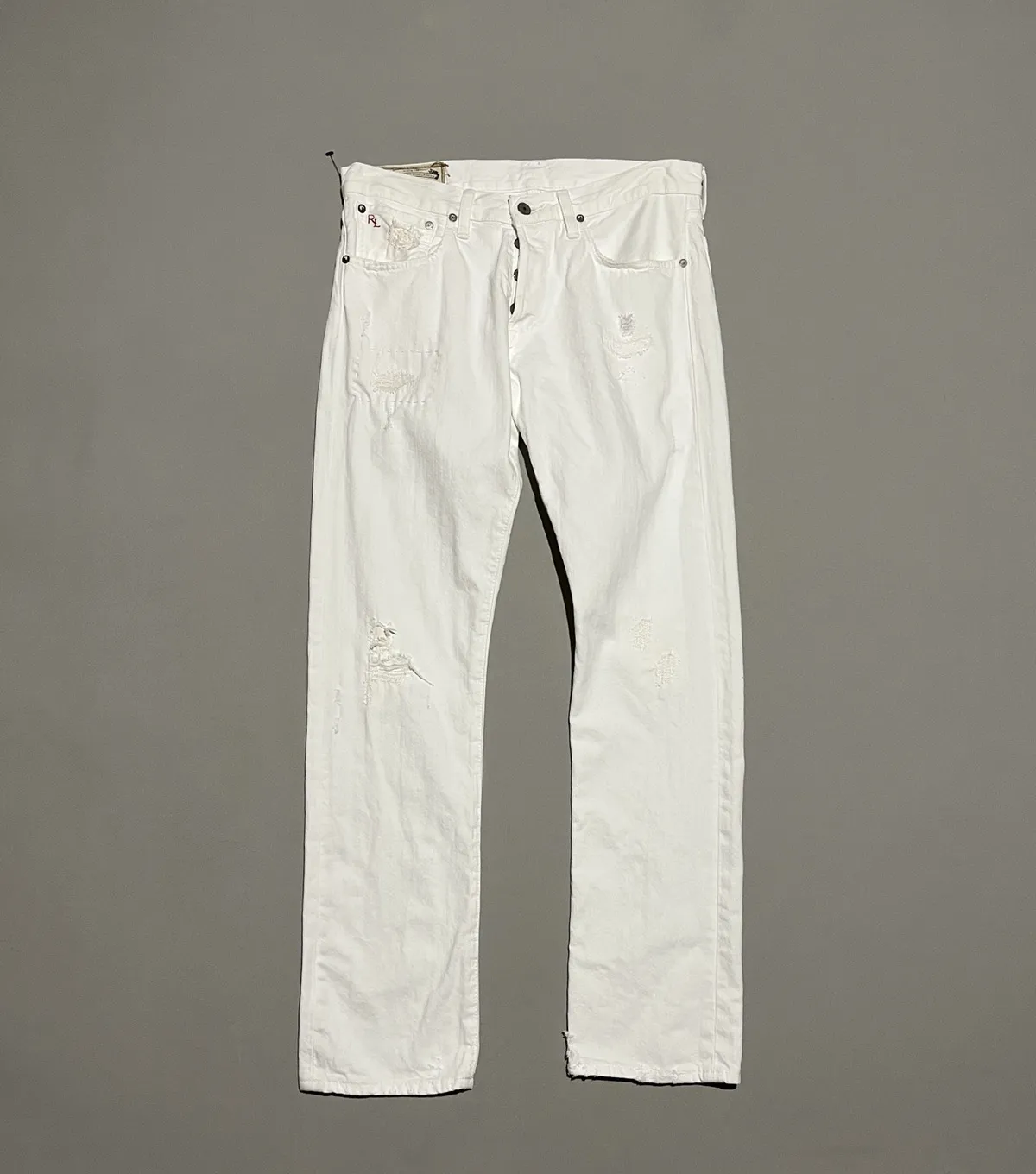 Ralph Lauren Off White Distressed Ripped Jeans