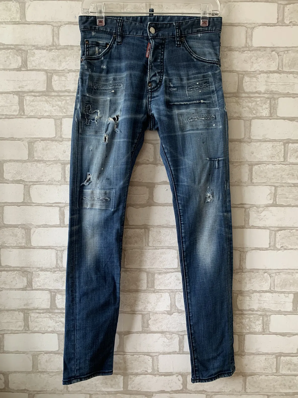 DSQUARED2 DISTRESSED PAINTED DENIM JEANS