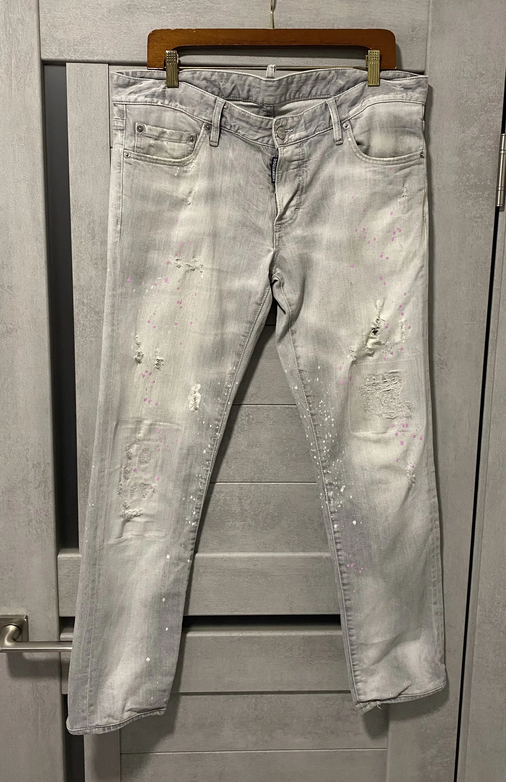 Dsquared 2 pink purple paint splatter distressed jeans