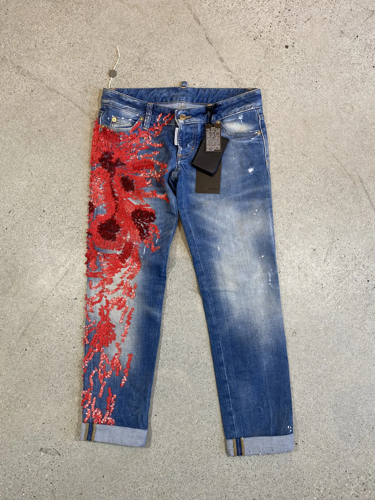 DSQUARED BULLET WOUND SEQUIN EMBROIDERED DENIM