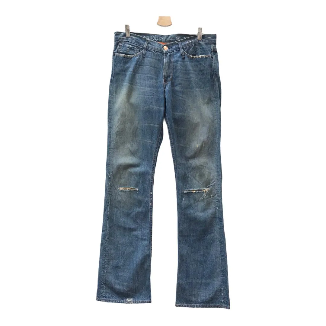 Japanese Brand Earnest Sewn Distressed Flare Denim