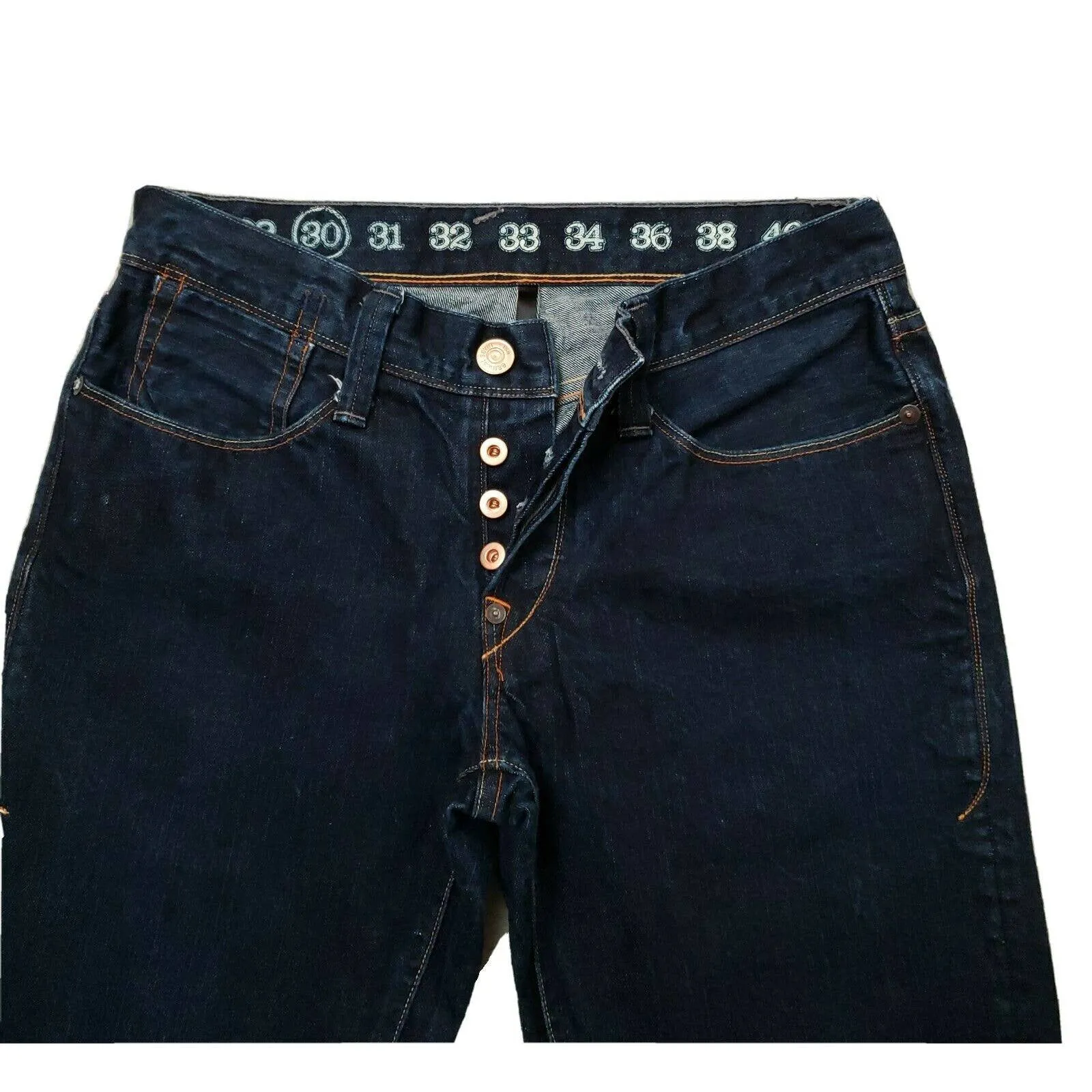 EARNEST SEWN Straight Leg Button-Fly Stitching Patriot Wash