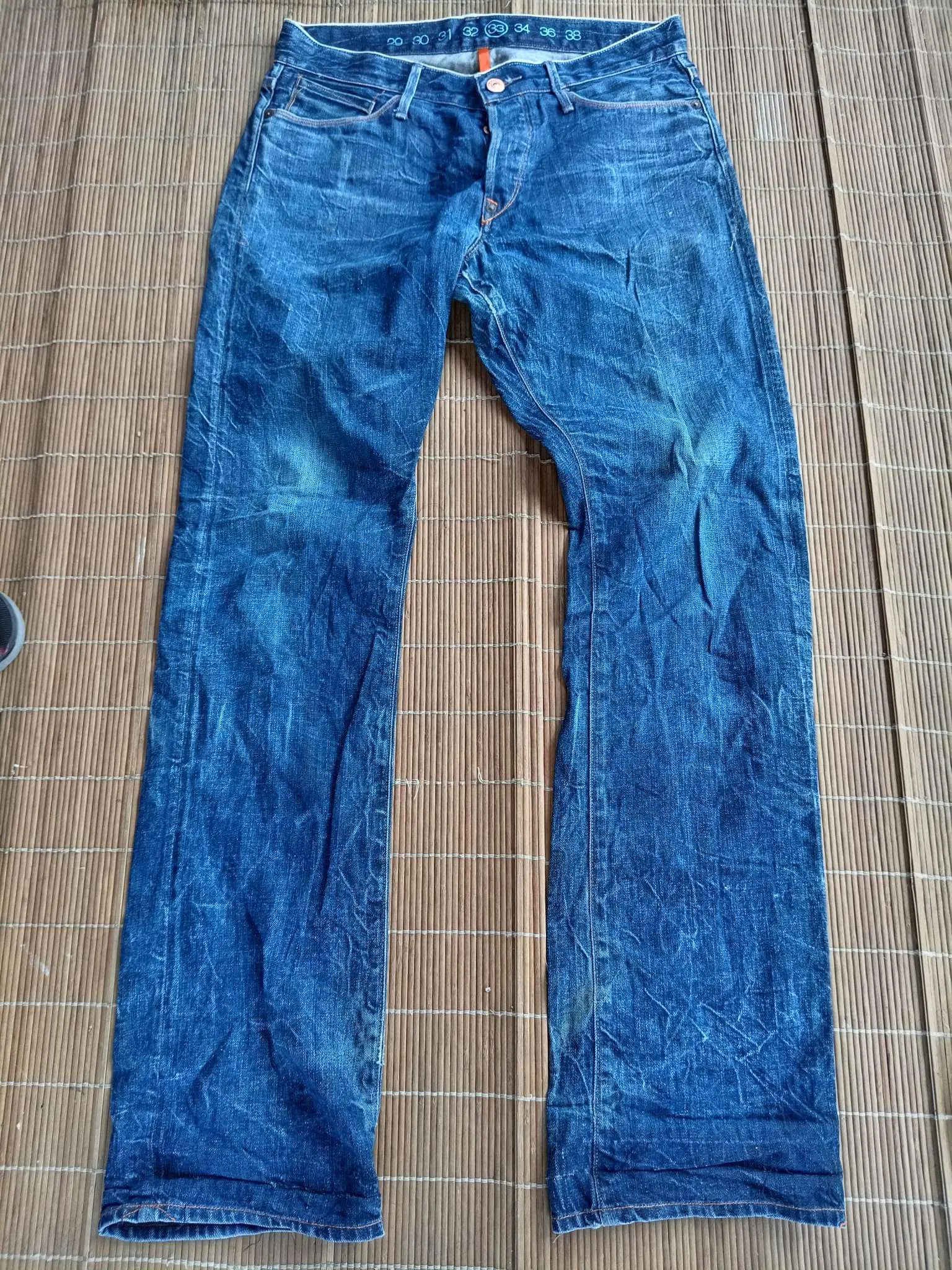Earnest sewn #50 distressed half selvedge denim jeans