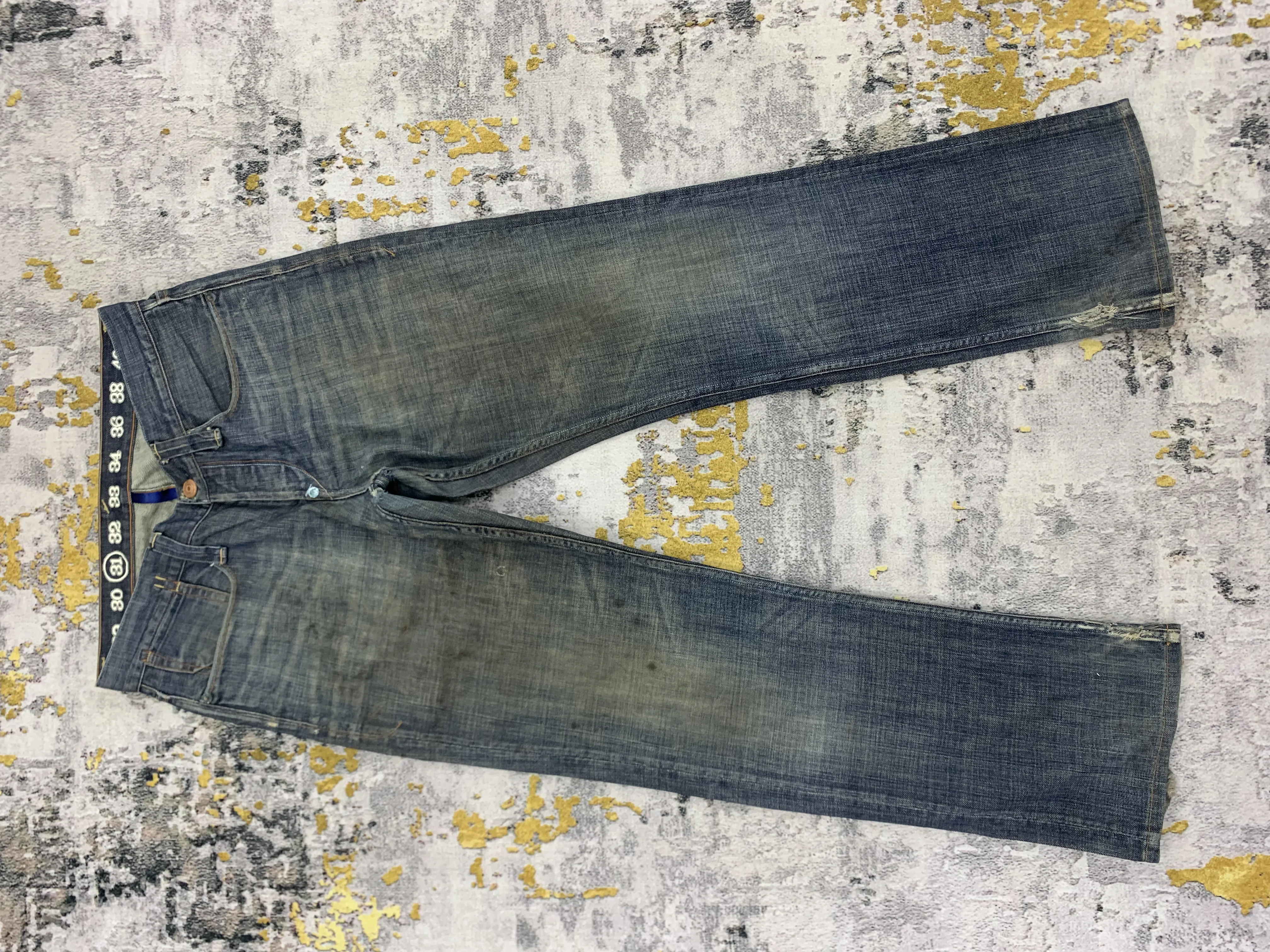 Vintage Earnest Sewn Denim 31x30 Distressed Dirty Ripped
