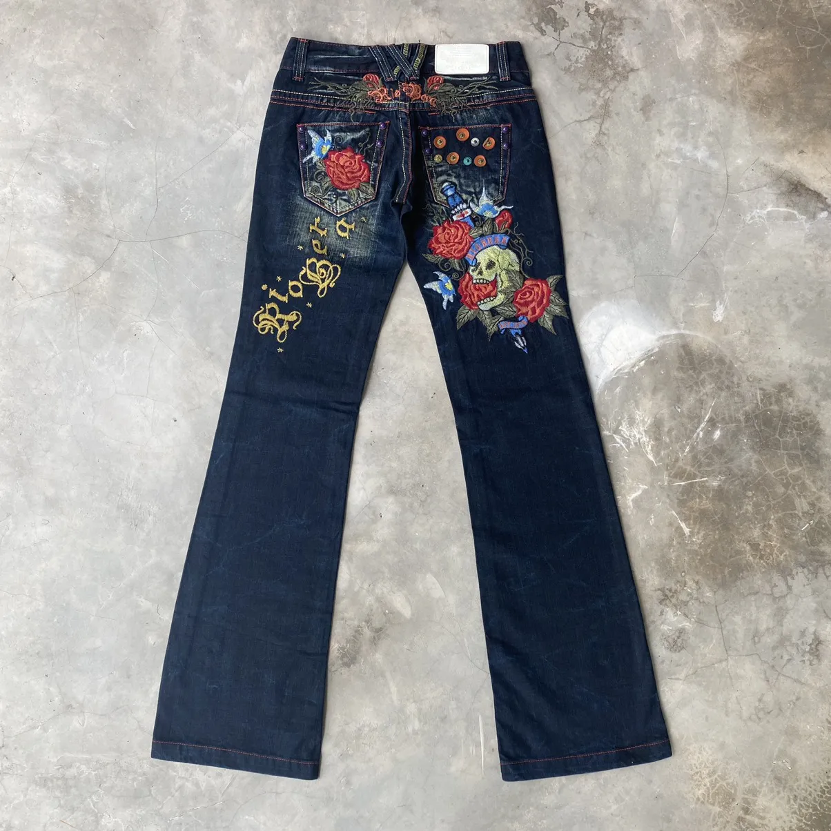 Riobera flare jeans embroidery skull rare design